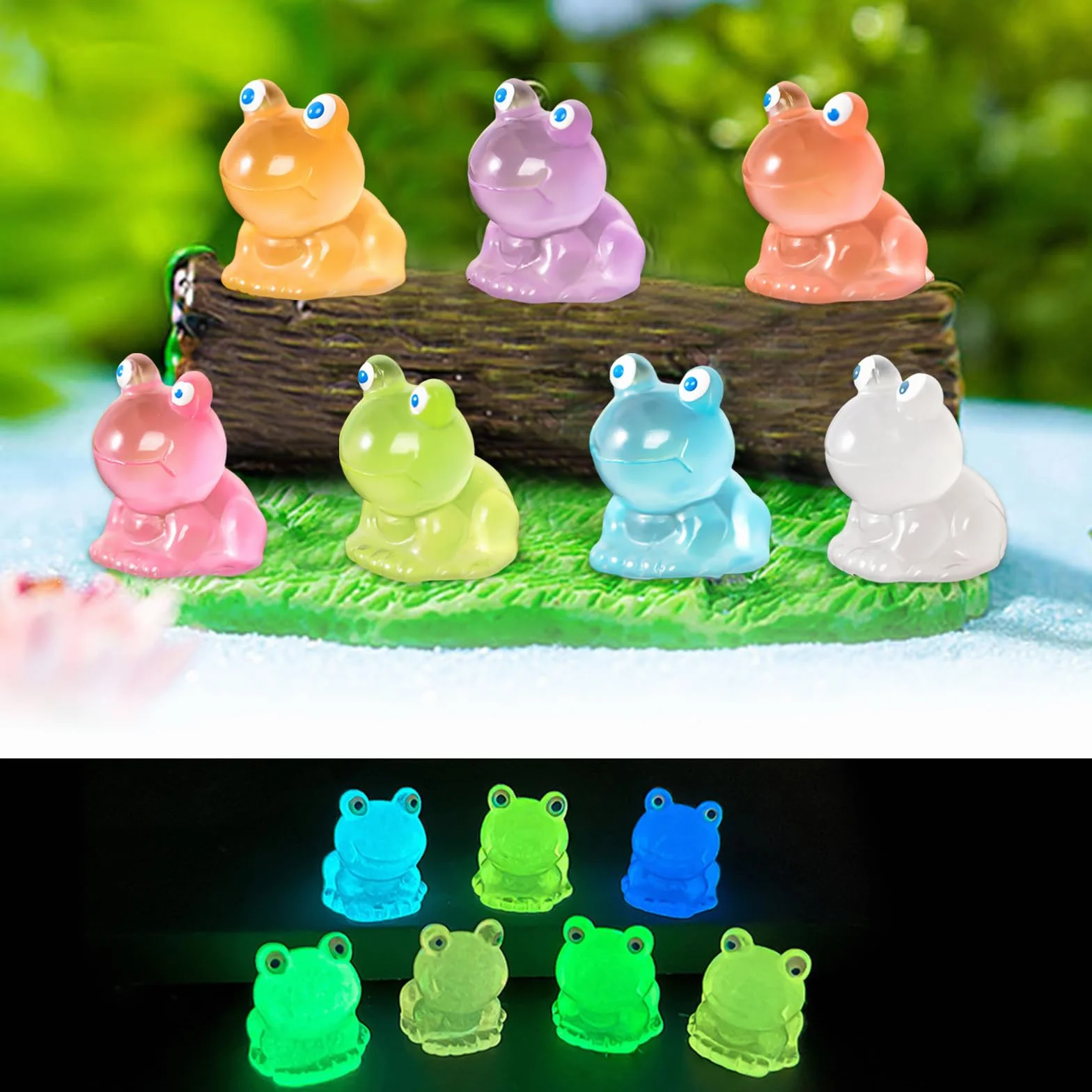 Świecące mini żabki, 70 sztuk mini figurek z żywicy, żaba, miniaturowe dekoracyjne żaby, małe figurki, do akwarium, ogrodu, krajobrazu, domku dla lalek, dekoracja doniczki, 7 kolorów