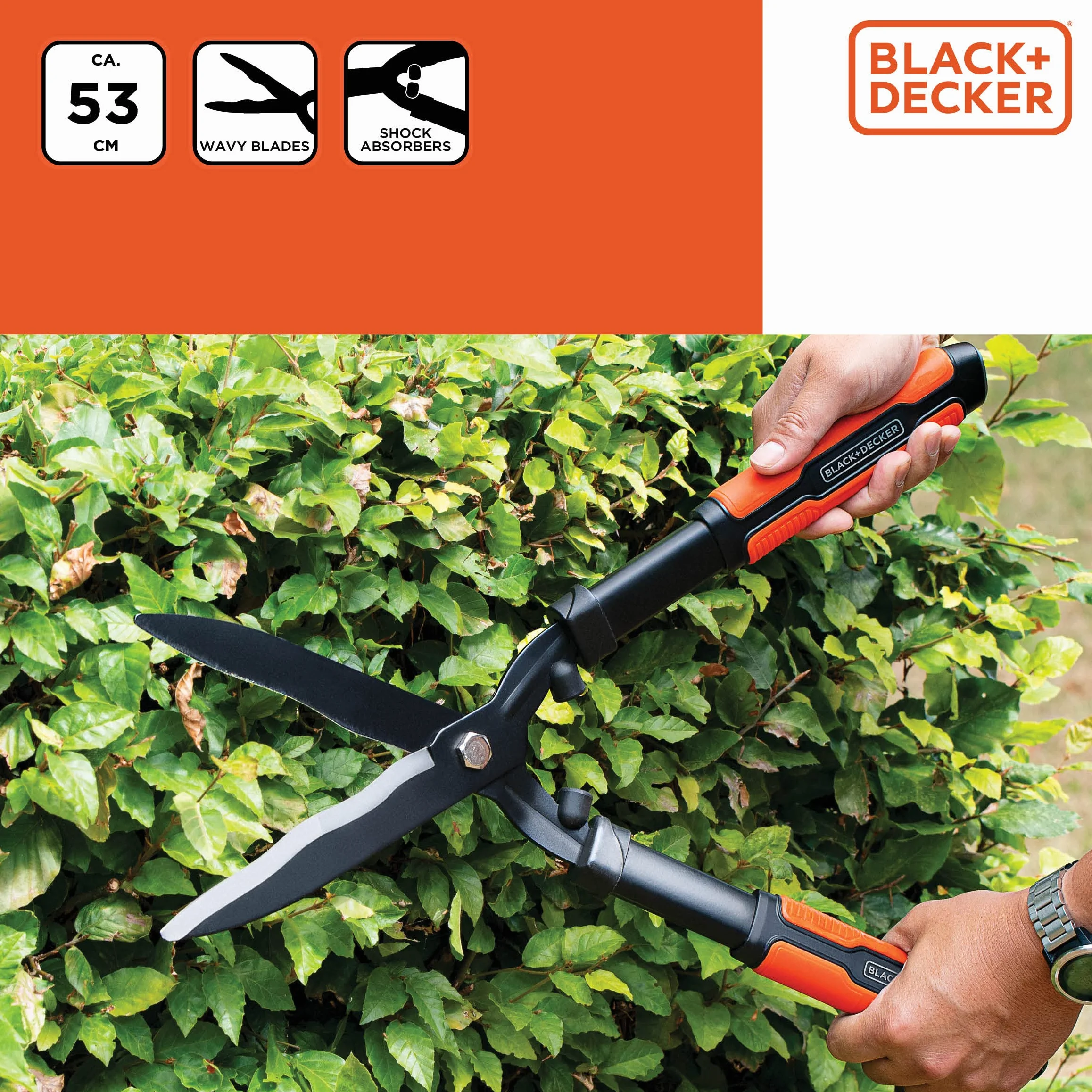 BLACK+DECKER Nożyce do żywopłotu 53 cm ząbkowane ostrza stalowe