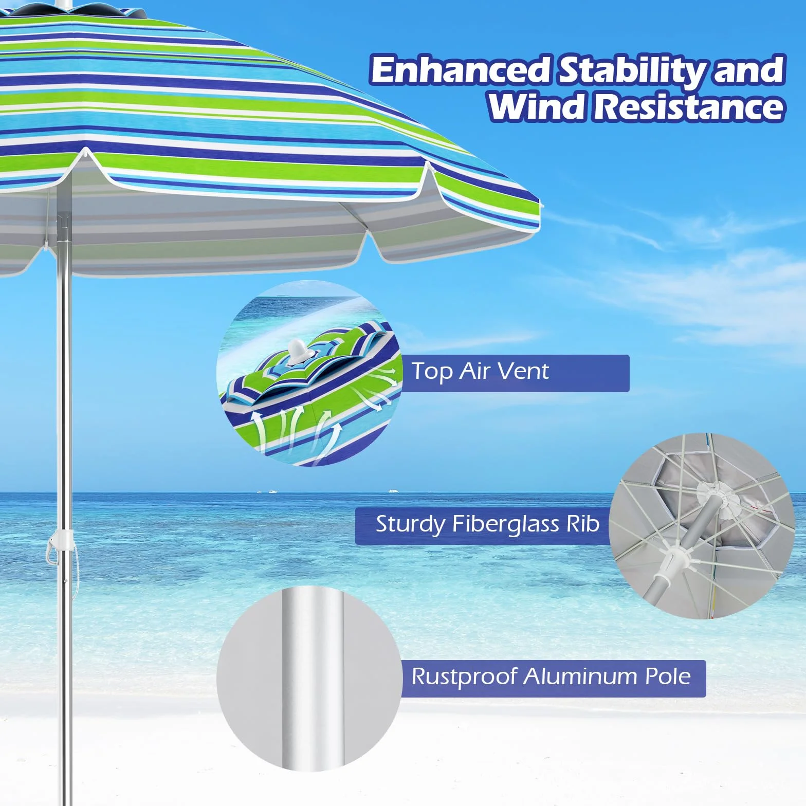 KOMFOTTEU Parasol plażowy 200 cm UV50+ składany lekki z torbą