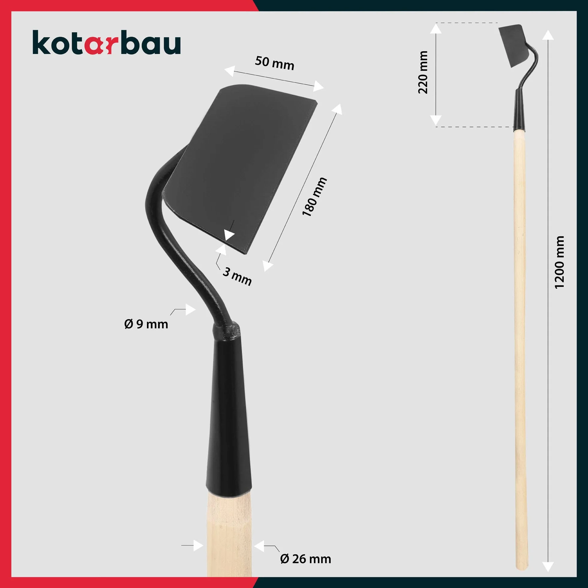 KOTARBAU Motyka ogrodowa z drewnianym uchwytem 180 mm