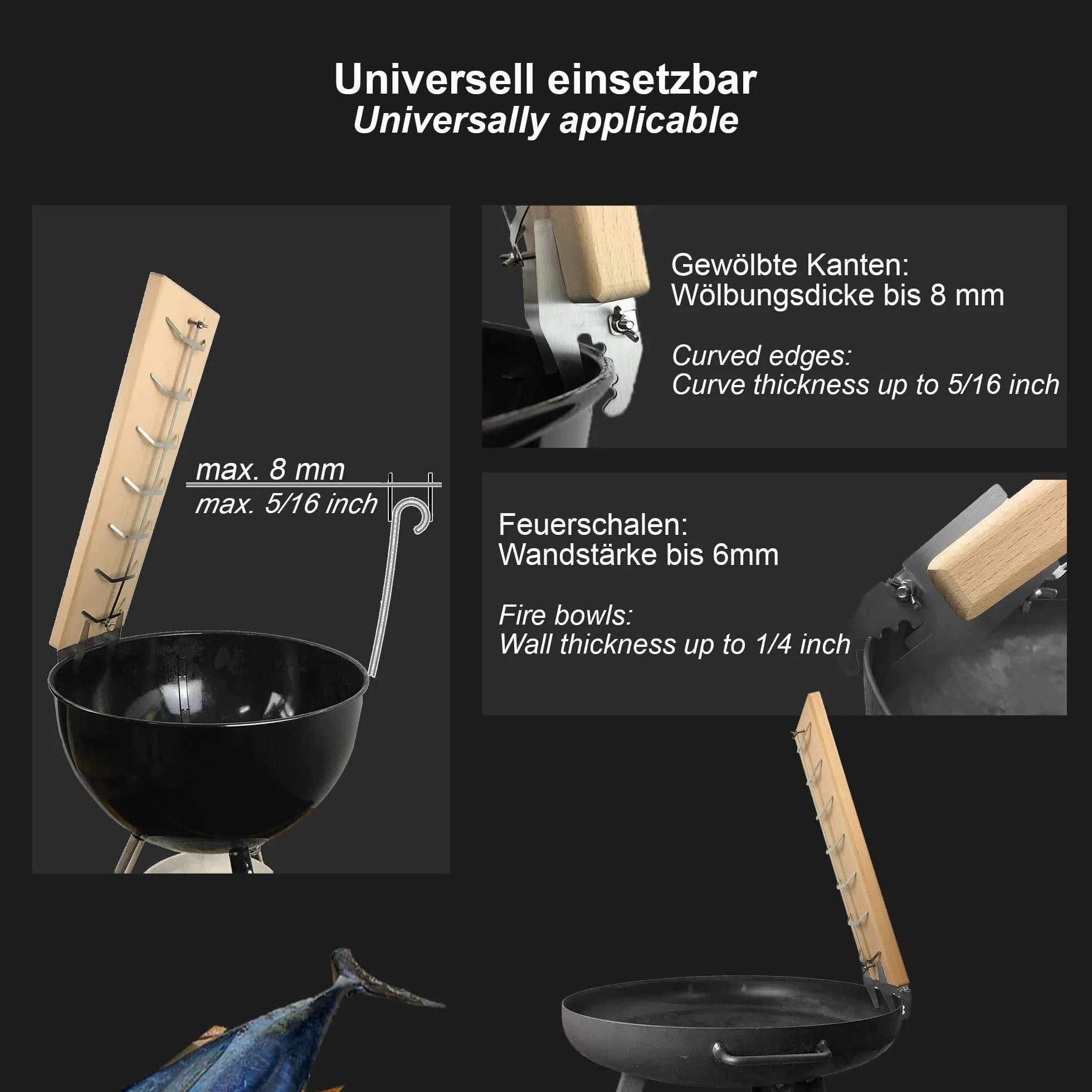 BargenBasics Großes Premium Flammlachsbrett mit Stabiler Edelstahl-Halterung - Grillzubehör für Feuerschalen und Kugelgrill