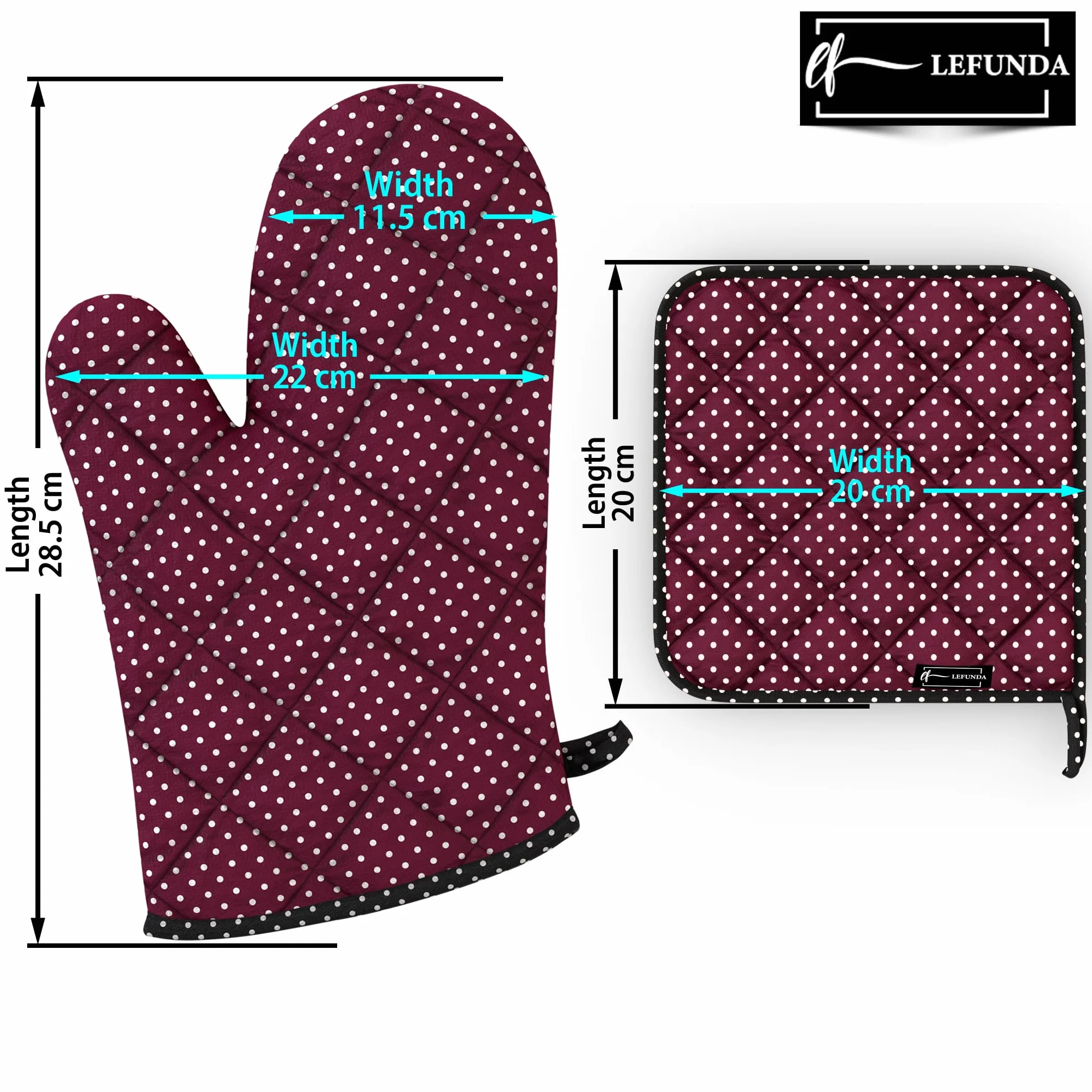 LEFUNDA® Rękawice kuchenne, zestaw 4 szt., odporne na wysokie temperatury, rękawice do garnków, bawełna, rękawice do grilla, do piekarnika, gotowania, grillowania, gotowania, pieczenia, pieczenia