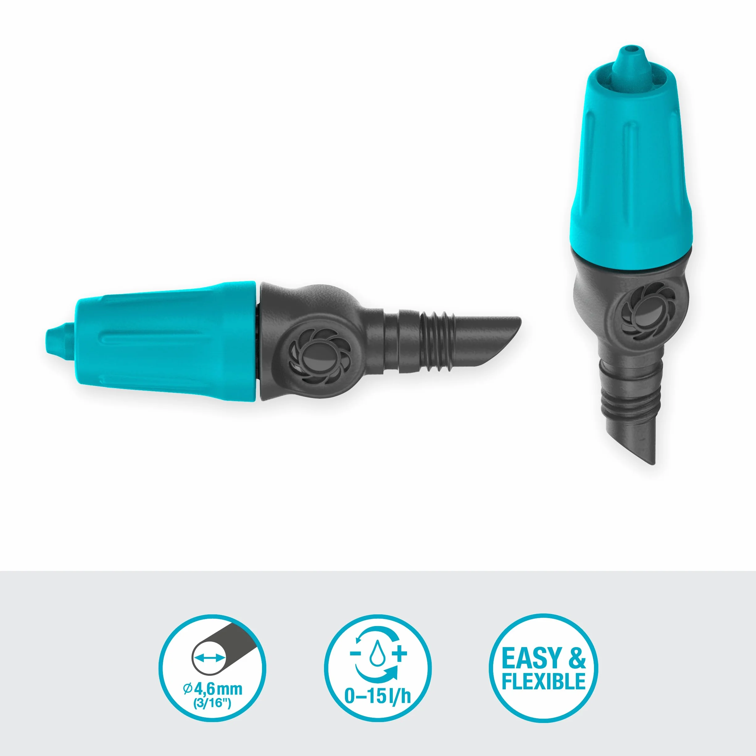 Gardena system Micro-Drip, regulowany kroplownik końcowy 0-15 l/h: Element końcowy do nawadniania kroplowego do podlewania roślin o różnym zapotrzebowaniu na wodę, 10 szt. (13305-20)