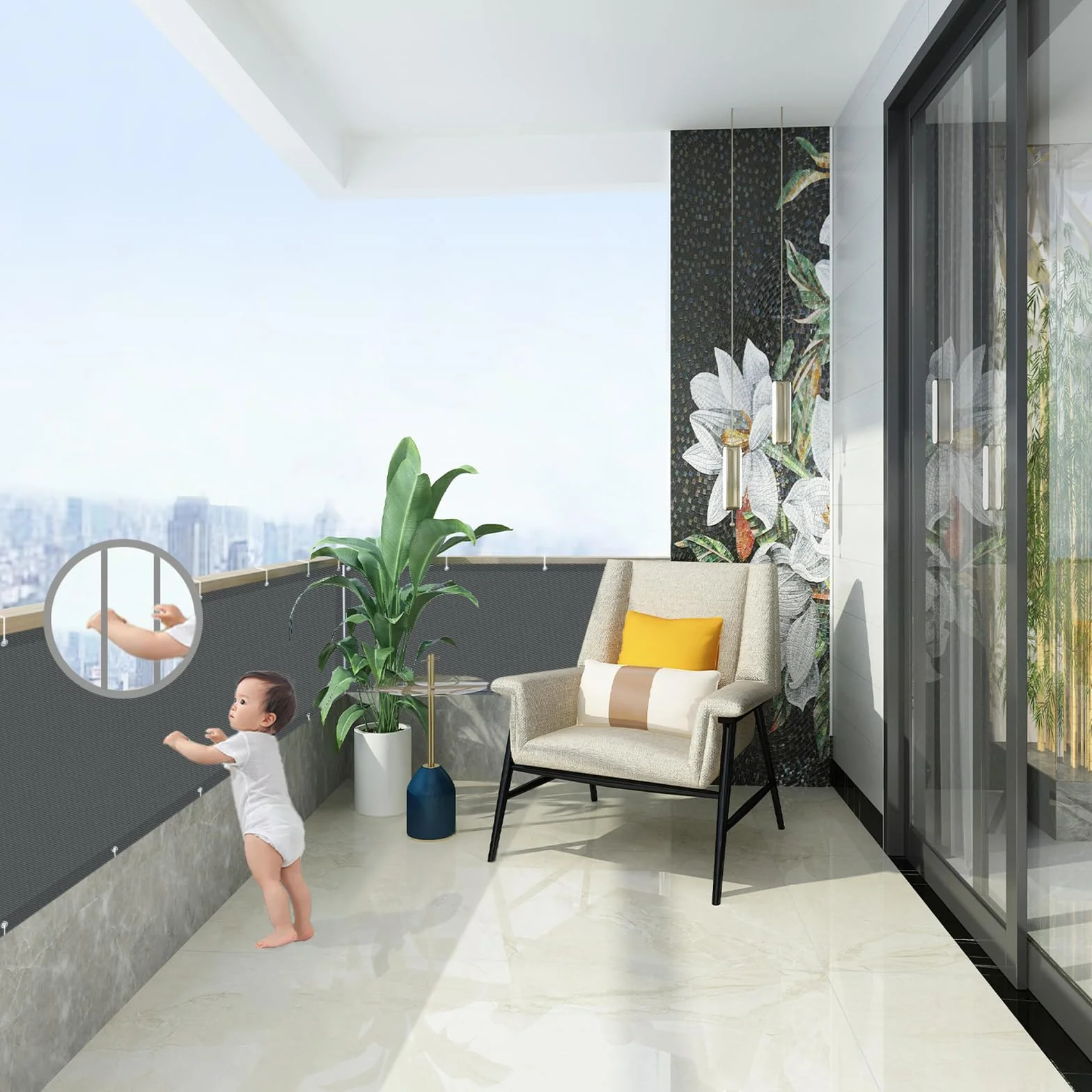 Osłona Balkonowa AXT SHADE 100x800cm PES 170g/m² Antracyt Ochrona przed Wiatrem UV