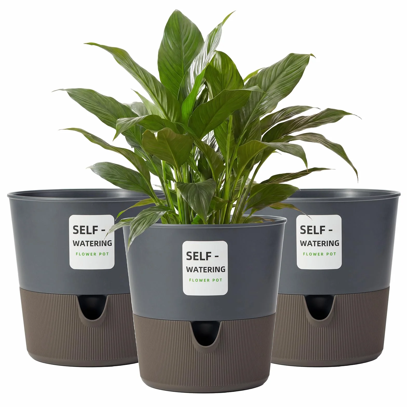 Bamworld 3 sztuki Samonawadniające się doniczki 16.5 cm do roślin wewnętrznych z otworami drenażowymi nowoczesne doniczki do salonu biura dekoracja(Czarny)