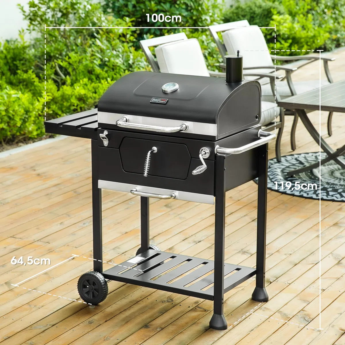 Royal Gourmet Grill na węgiel drzewny, grill na kółkach, grill kempingowy, węgiel drzewny, powierzchnia grillowania, 59 x 42 cm, czarny