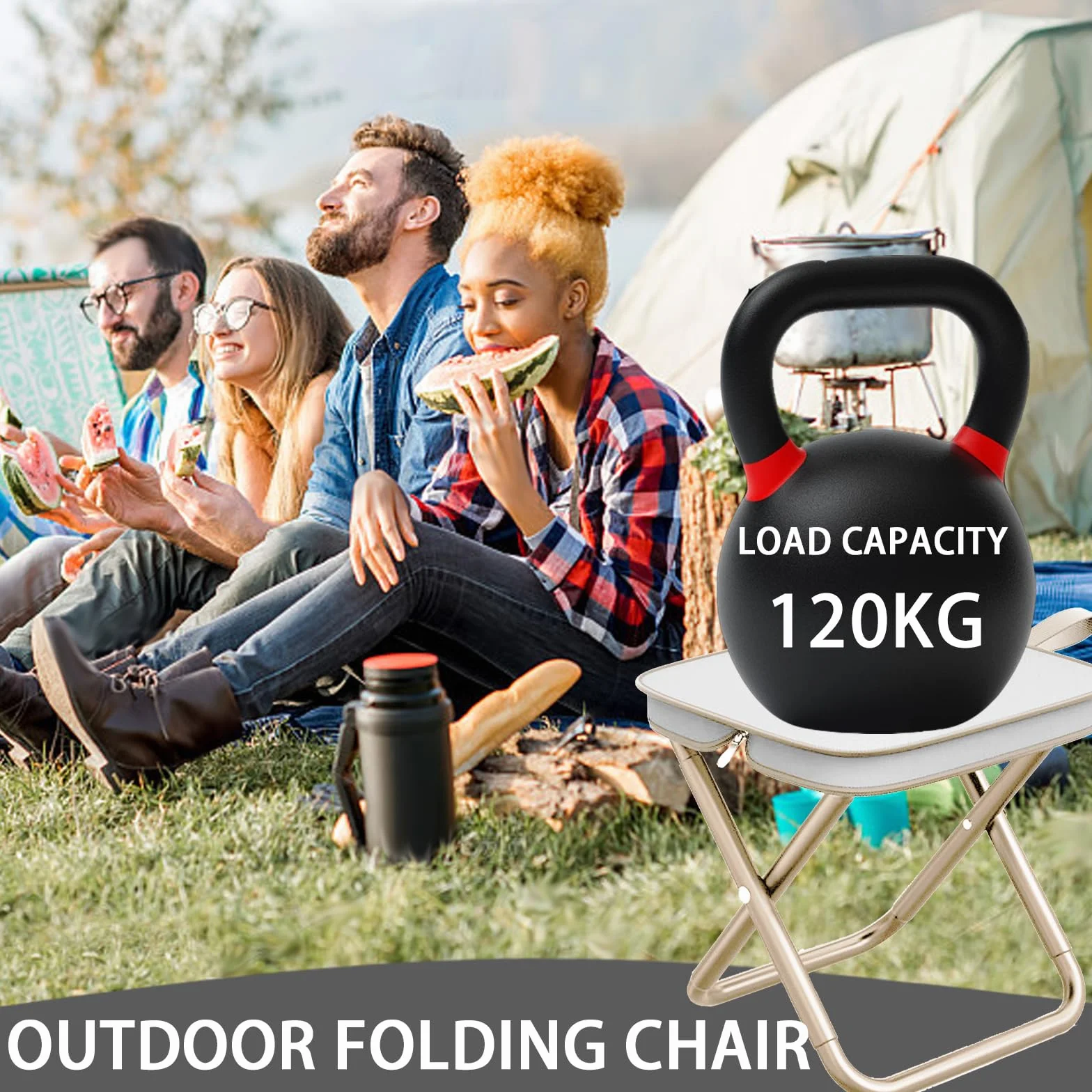 Składany stołek mini LUKIUP 28 cm do podróży, ogrodu, plaży (Kaki)