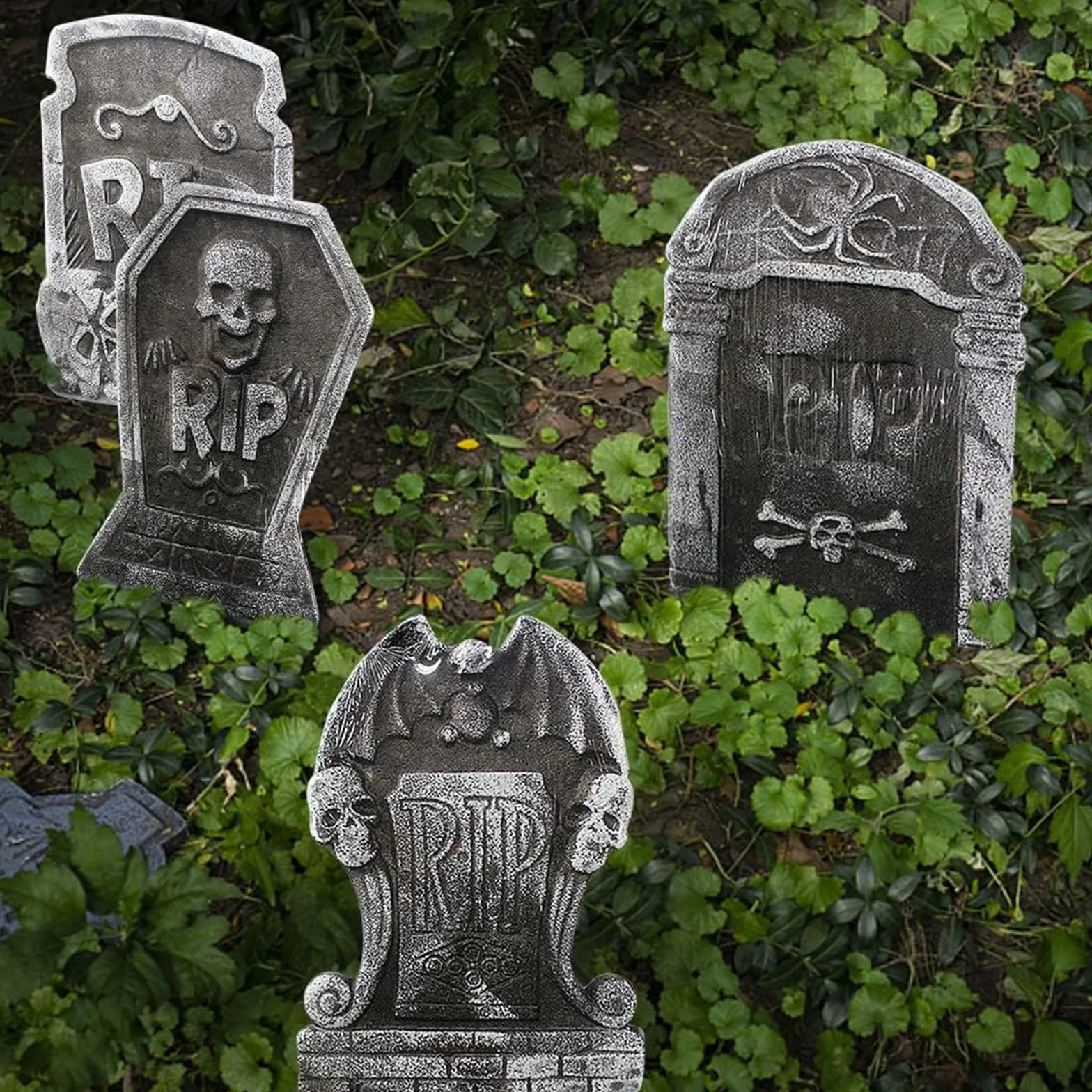 POPOYU 4-pak piankowych kamieni nagrobnych Halloween dekoracje ogrodowe nagrobki vintage