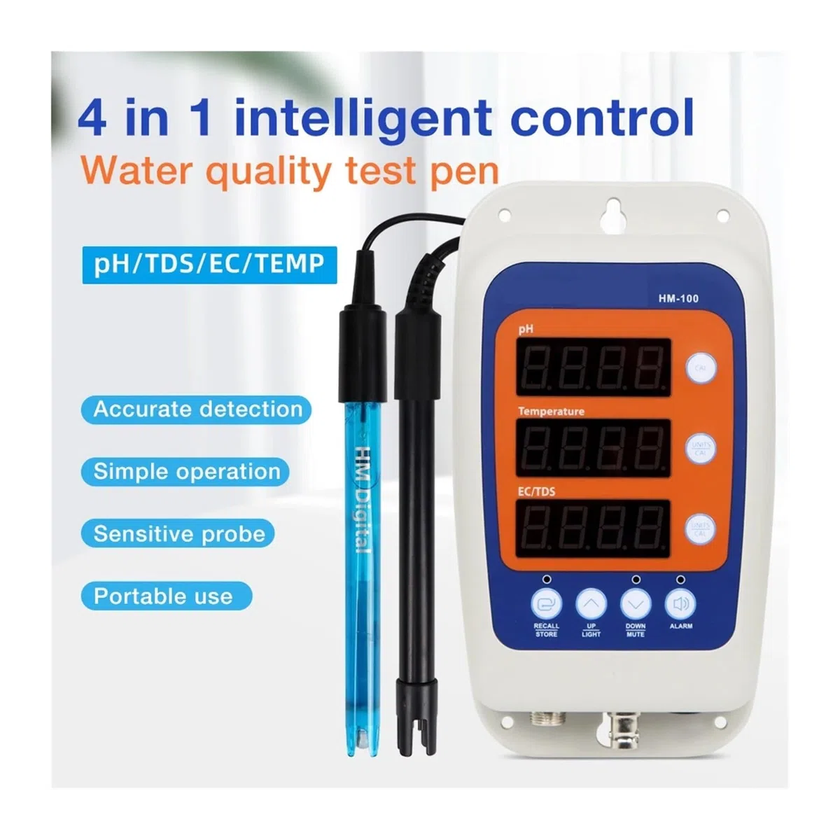 urządzenie do pomiaru gleby, 4 w 1 Tester ści Wody PH Temp EC ORP Monitor Miernik Przewodności Hydroponika Wykrywanie Z 2 Elektrodowym Czujnikiem Sondy -100