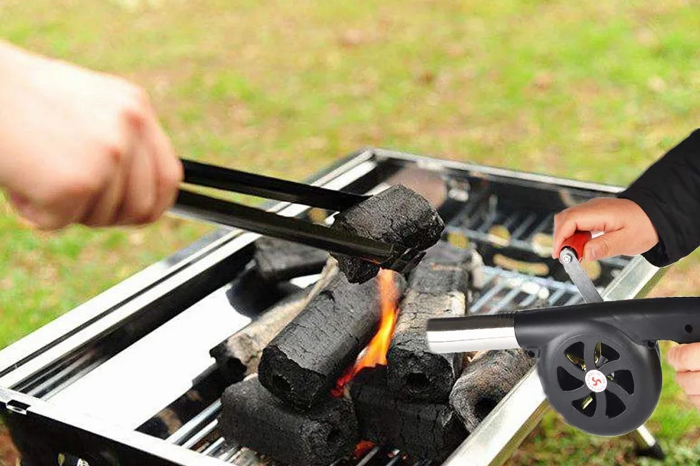 Dmuchawa do grillowania na świeżym powietrzu, z korbą ręczną, akcesoria na piknik, kemping, do kuchenki