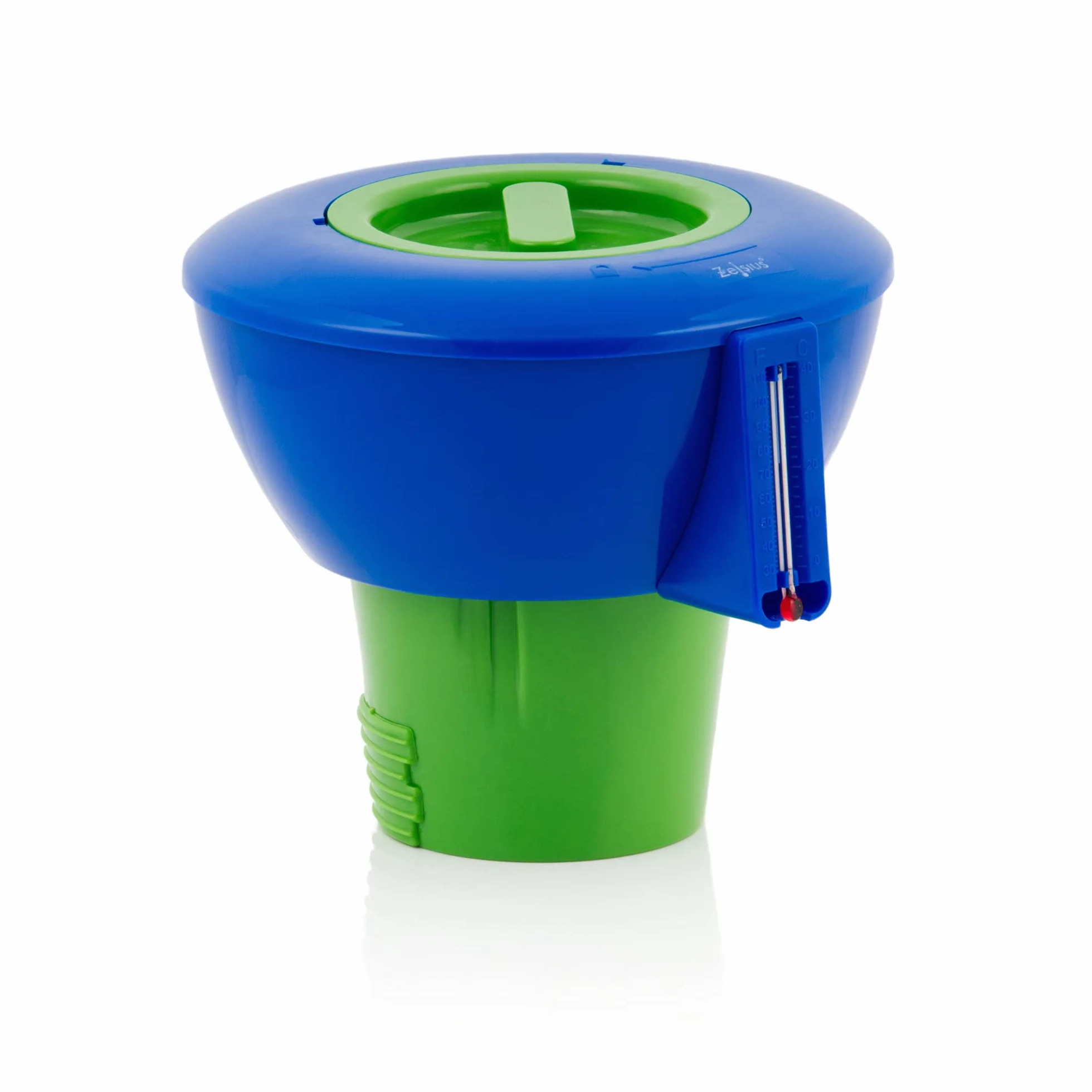 Zelsius Pływak dozujący do basenu z termometrem, dozownik chloru do tabletek o średnicy 9 cm, dozownik chloru do basenu, pływaka z chlorem, basenu, pływający dozownik chloru