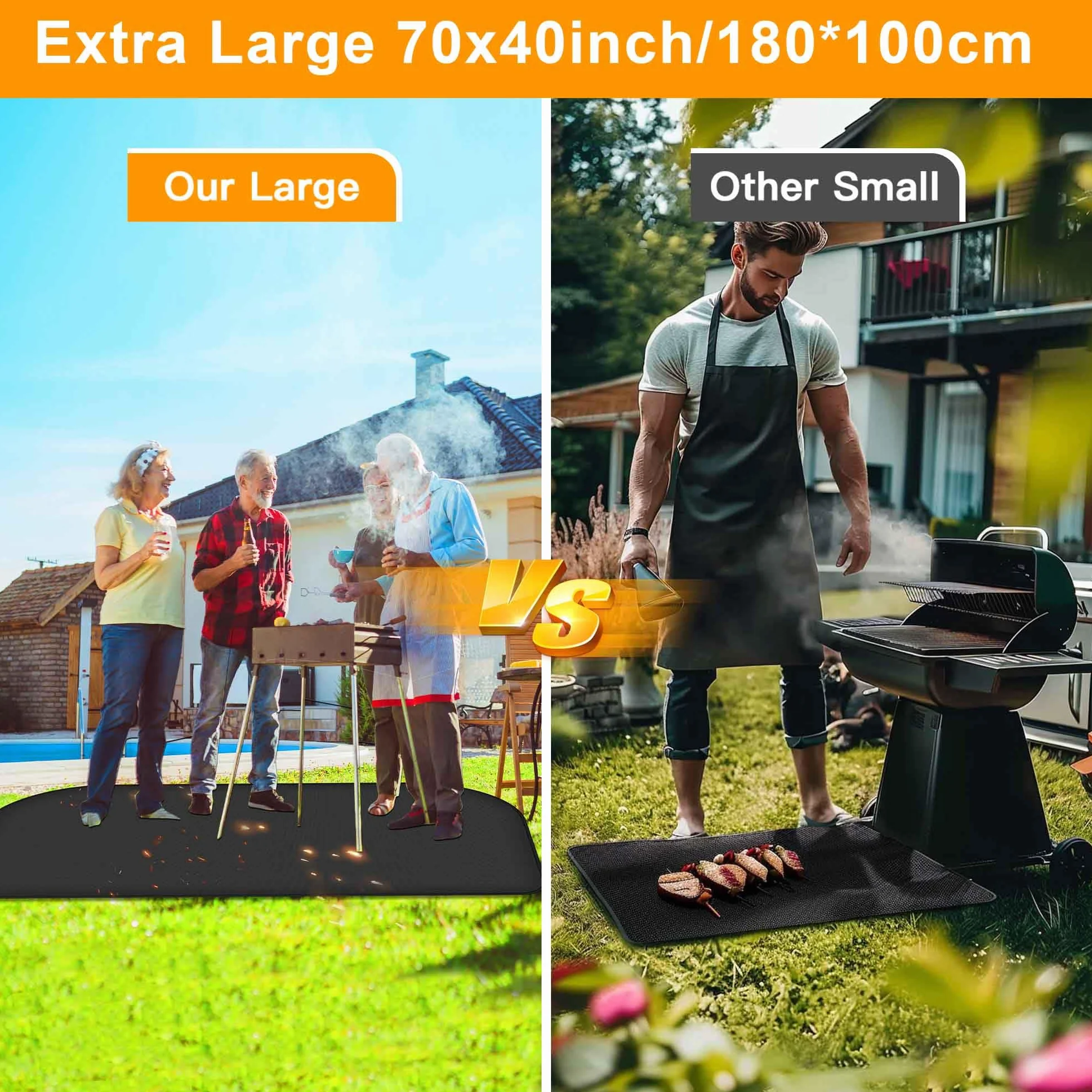 ImnBest Ognioodporna podkładka 180 x 100 cm, składana mata do grillowania, ochrona podłogi, silikonowa mata z włókna szklanego, odporna na wysokie temperatury, odporna na działanie wody, do grilla