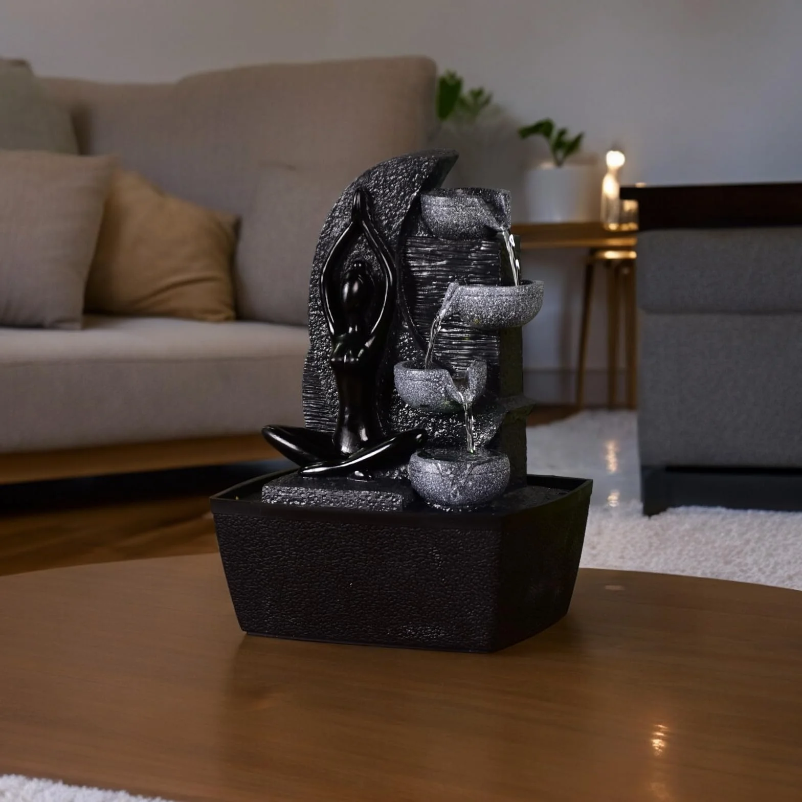 Yama Zen'Light fontanna wewnętrzna wodospad 4 poziomy ściana wodna LED wys. 25cm dekoracja Zen