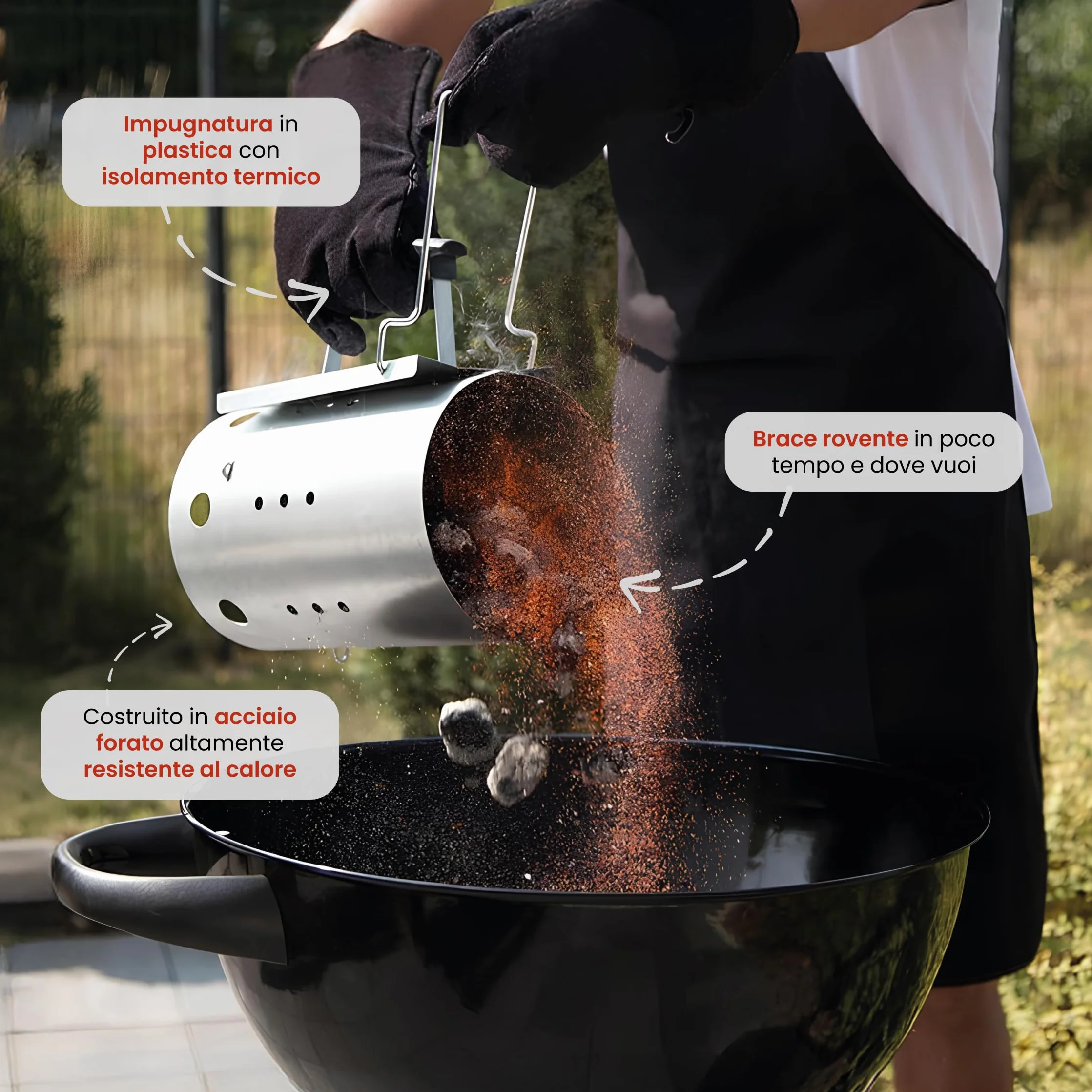 MasterCook zapalnik do grilla z aluminiowym uchwytem bezpieczeństwa zapalić węgiel drzewny grill średnica 19 cm i wysokość 30 Cm, pojemność ponad 1,5 kg