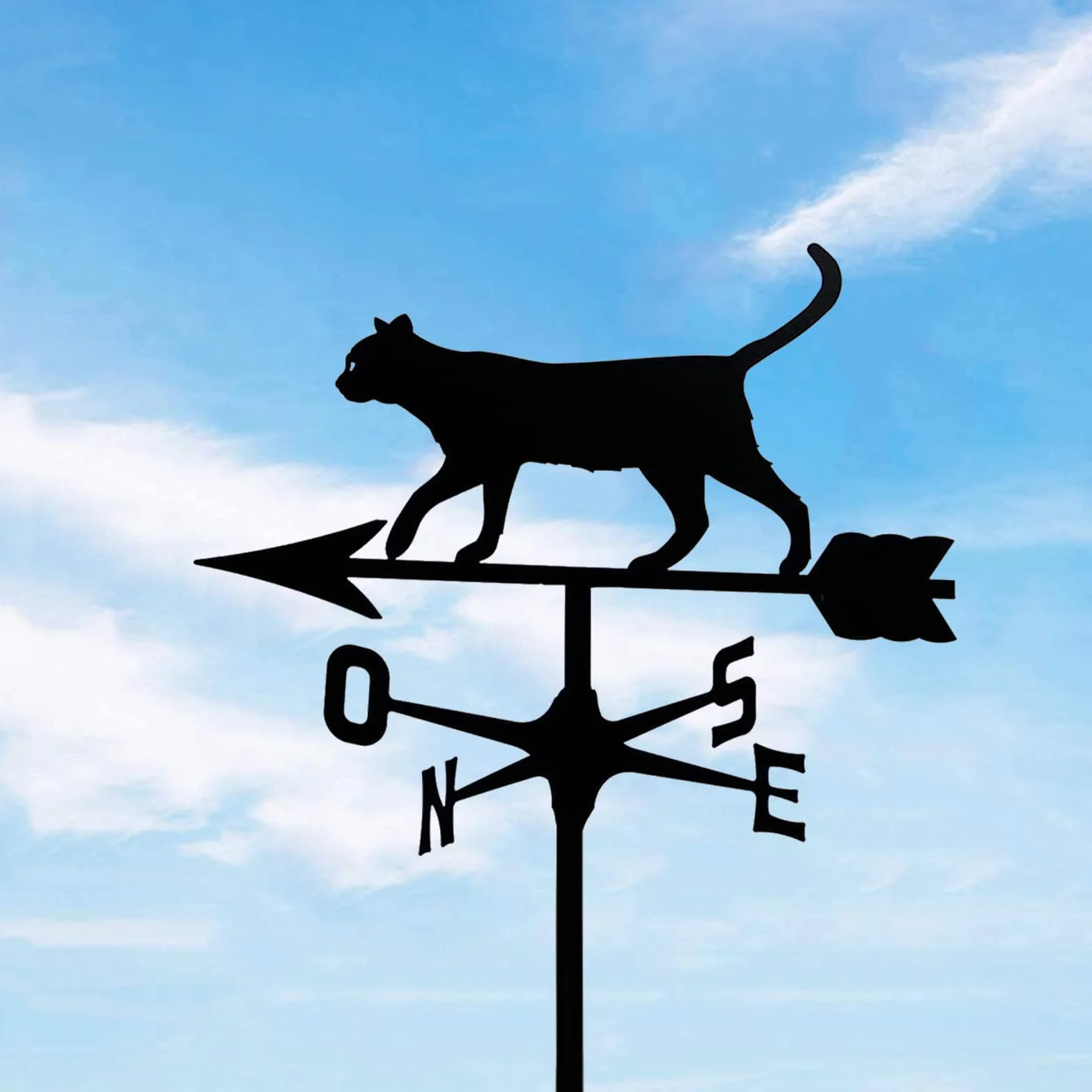 Metal Stainless Steel Cat Weathervane Wind Direction Indicator Garden Yard Ornament