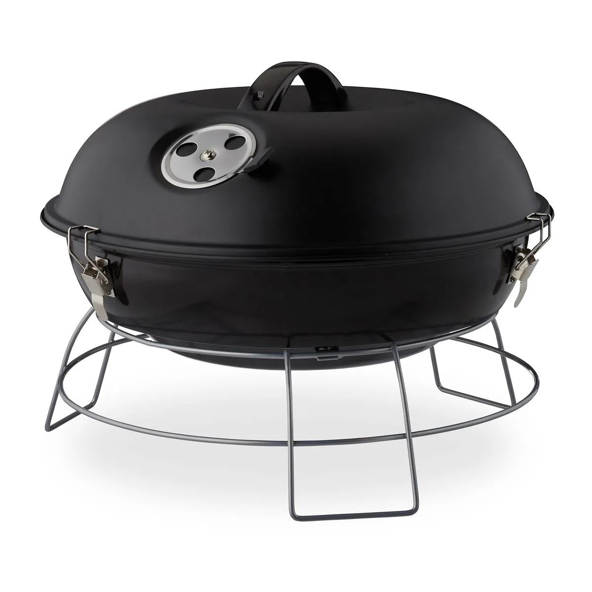 Relaxdays Grill kulisty, przenośny, z pokrywką, pyszny grill piknikowy z dużą powierzchnią do grillowania, węgiel drzewny, Ø 36 cm, czarny