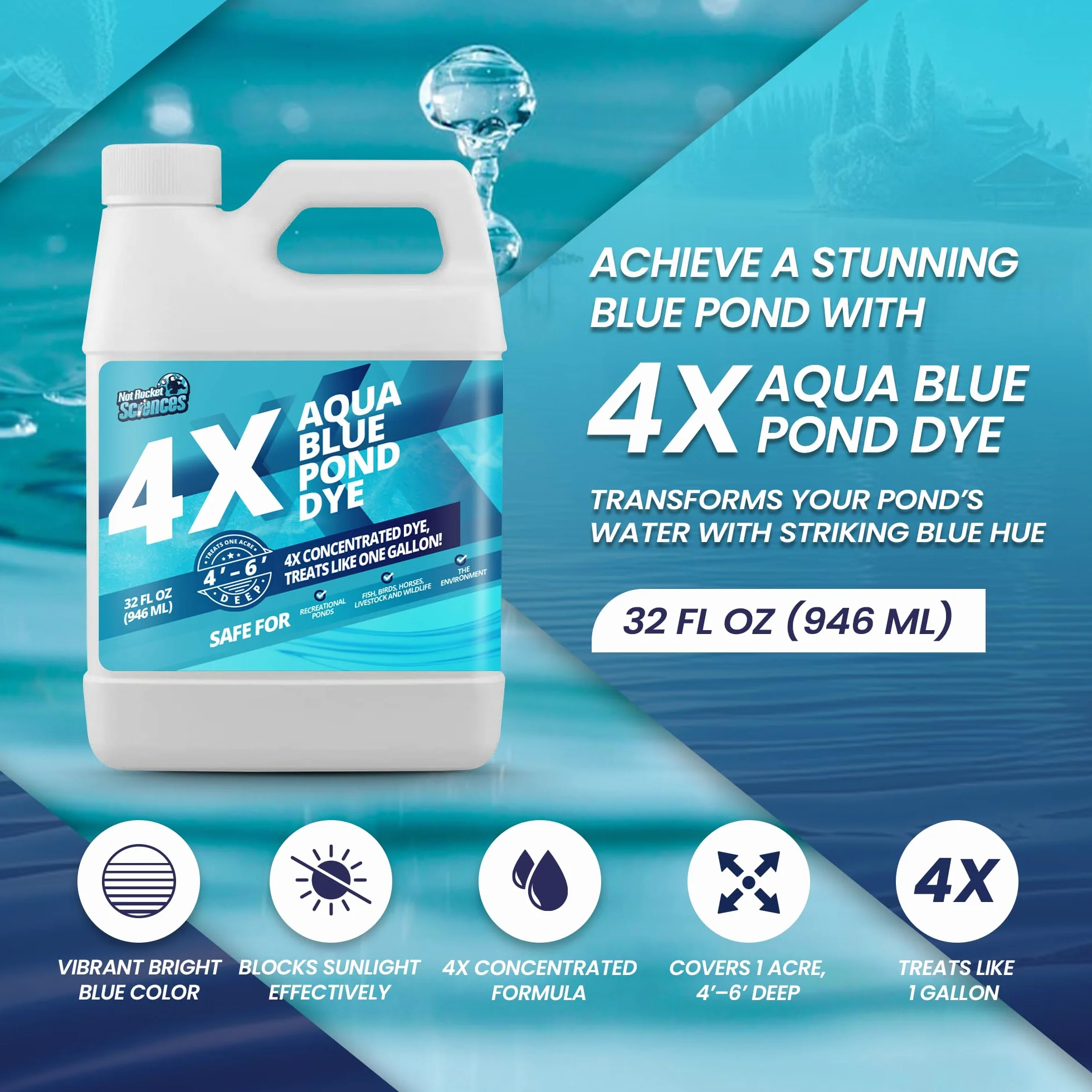 Aqua Blue Pond Dye 4X koncentrat barwnik do jeziora i stawu niebieski