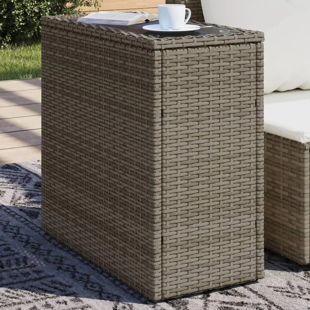 Stolik ogrodowy ze szklanym blatem szary 58x27,5x55 cm rattanowy na taras balkon