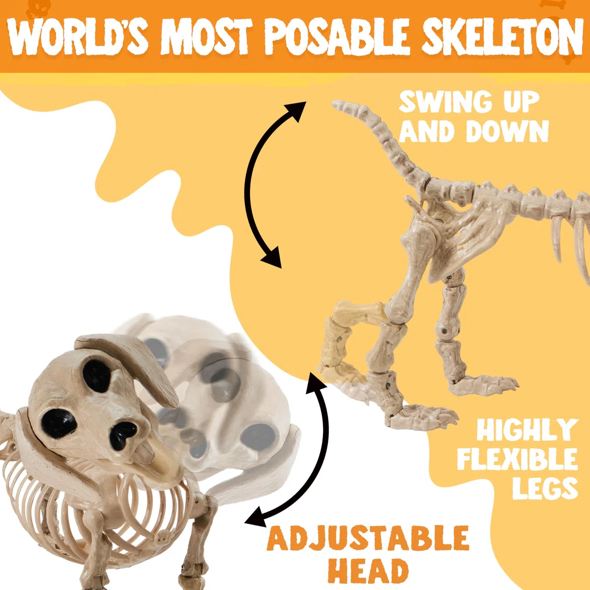 JOYIN Szkielet psa na Halloween, 61 cm, plastikowy szkielet zwierzęcy, dekoracje z możliwymi połączeniami, sceny cmentarne, nawiedzony dom, rekwizyt, dekoracja na imprezę, do wewnątrz i na zewnątrz