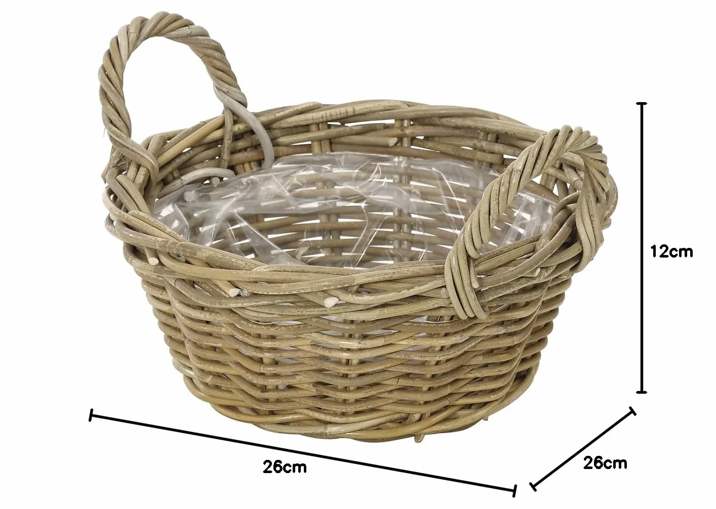 Dehner rattanowa donica na rośliny z uchwytem, Ø 26 cm, wysokość 12 cm, plecionka rattanowa, szaro-brązowa
