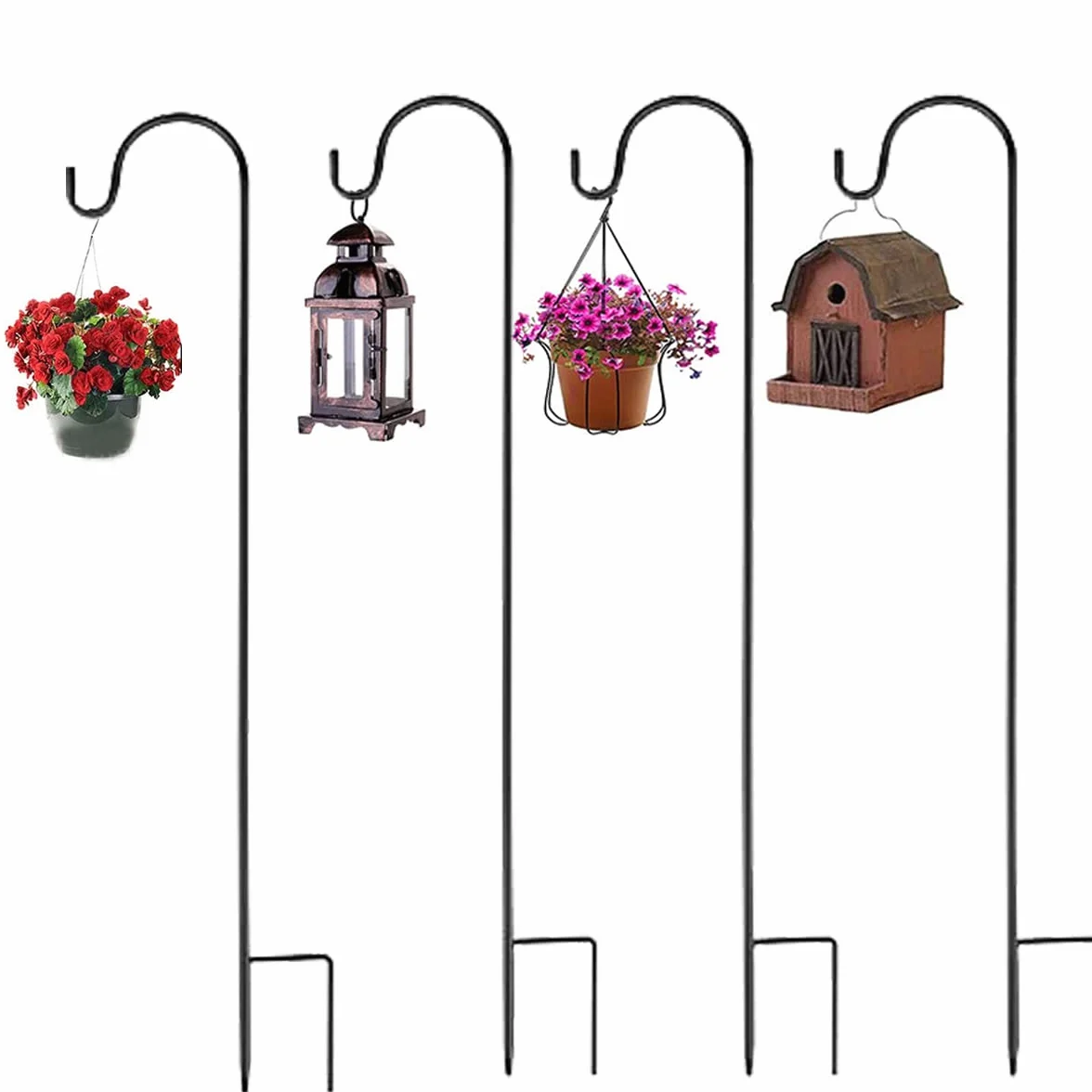 4 haczyki ogrodowe 120 cm, metalowe haki ogrodowe z haczykiem, pałeczka do latarni, łuku pasterskiego, do klatek dla ptaków, lamp solarnych, latarni, koszy na rośliny