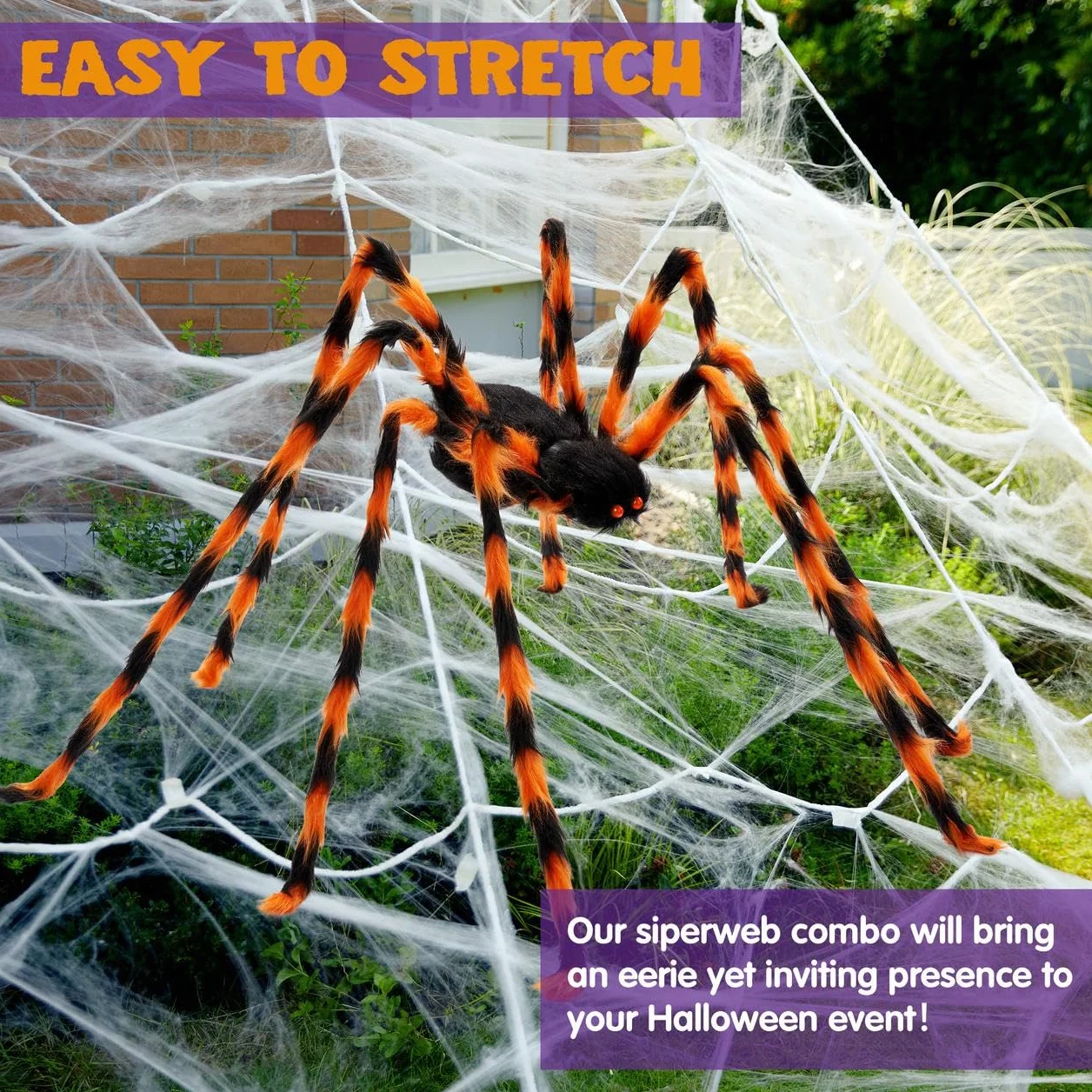 JOYIN Dekoracja pajęczyny na Halloween 150 cm duży pająk 4,0 x 4,8 m trójkątna sieć