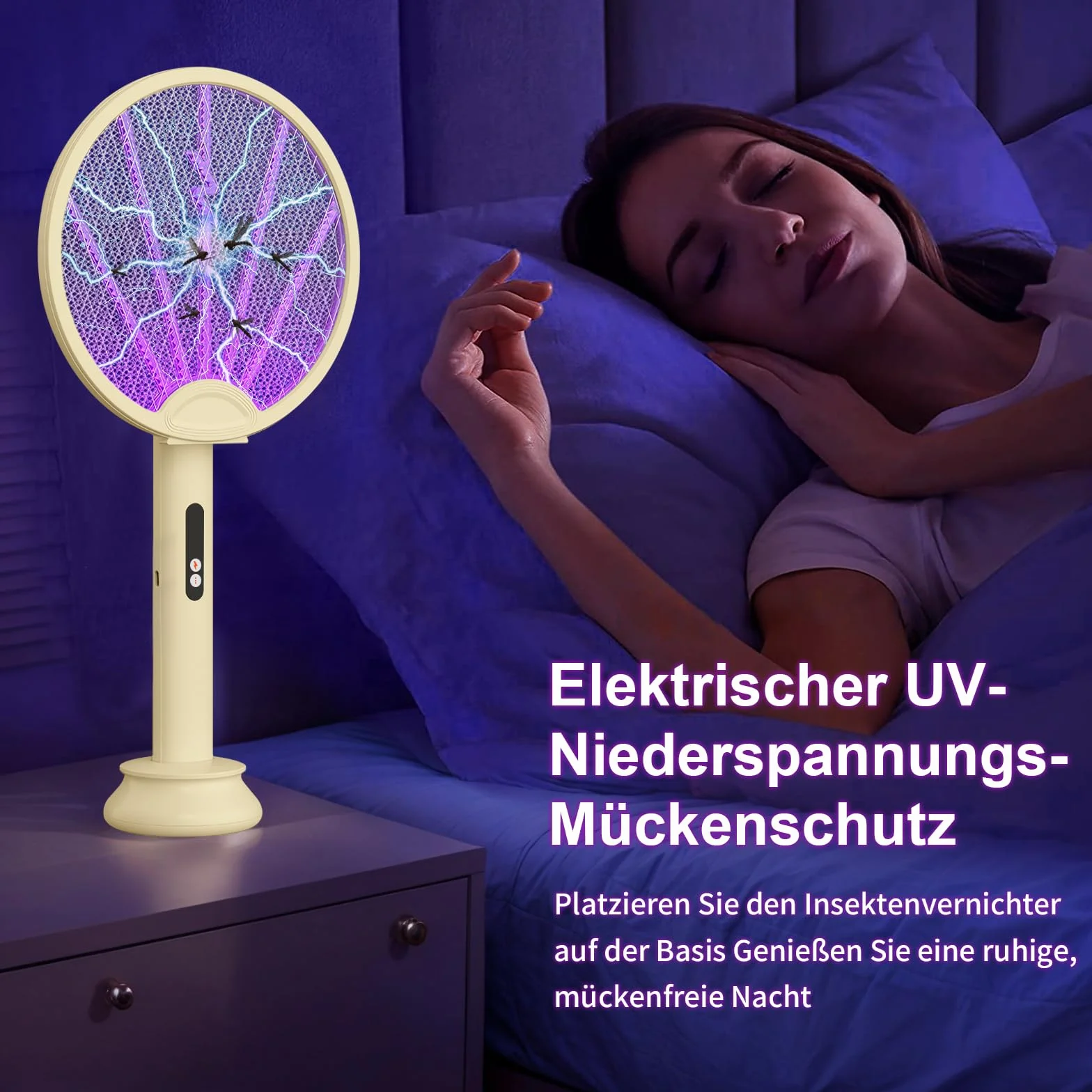 OKYUK Elektryczna łapka na muchy 3 w 1, składana, 3500 V, bardzo mocna elektryczna łapka na muchy, niszczyciel owadów lampa UV na komary, zdejmowana podstawa ładująca, na komary, muchy, ćmy, ze