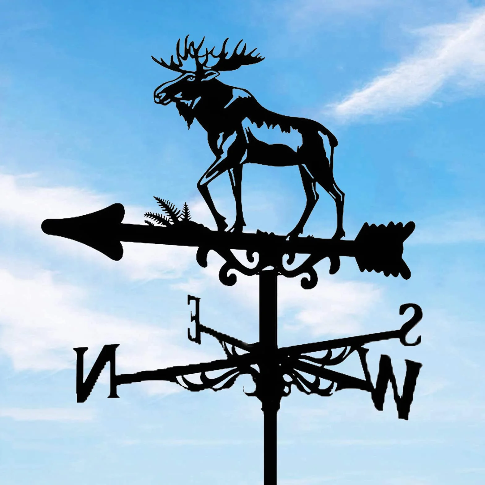 Metal Weather Vane Deer Moose Weathervane Garden Farm Retro Wind Vane Wind Direction Indicator ​for Outdoor Iron Roof Outdoor Yard Decoration