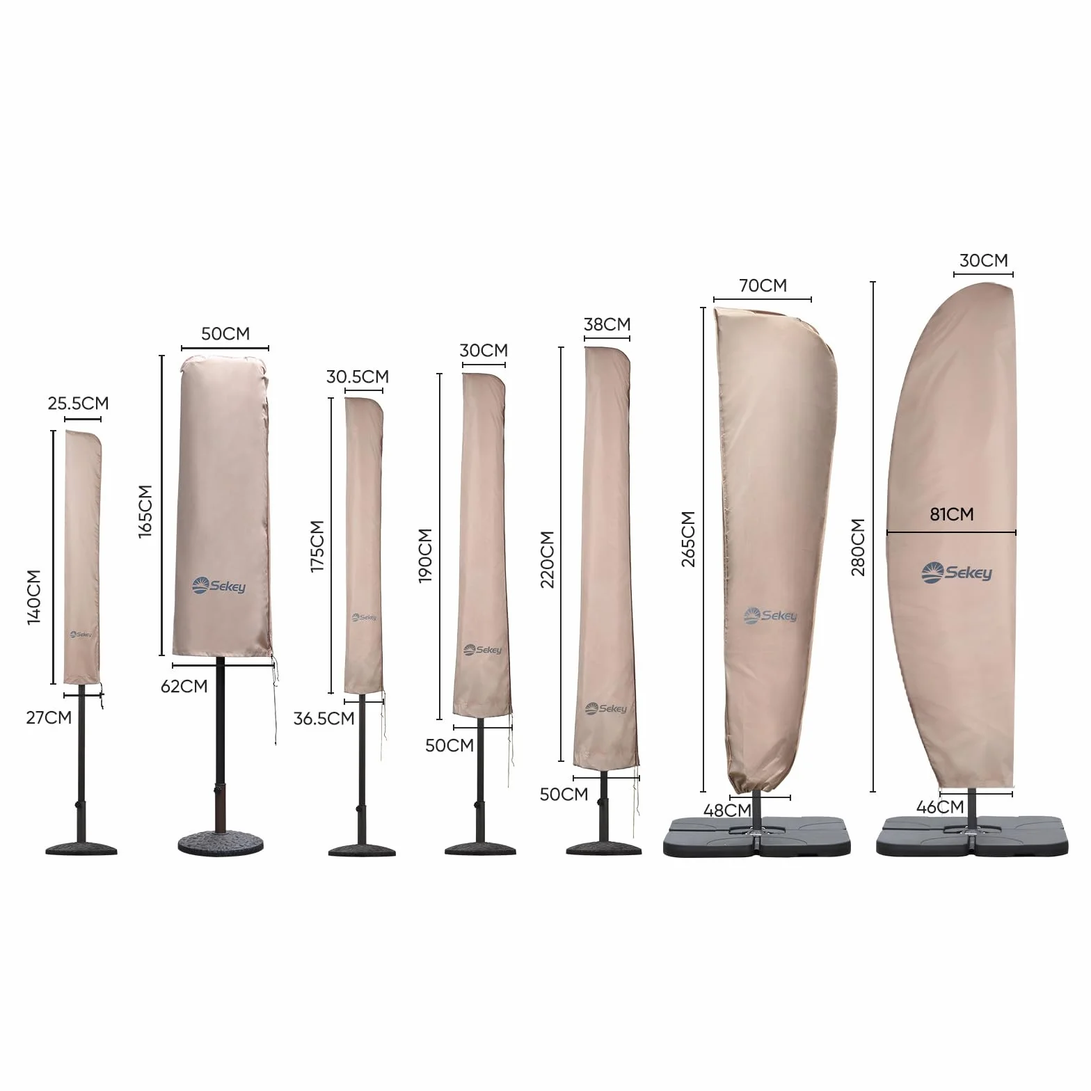 Sekey 30030086 Pokrowiec Ochronny na Parasol Przeciwsłoneczny, 100% Poliester, Kolor Taupe, o Średnicy 300 cm