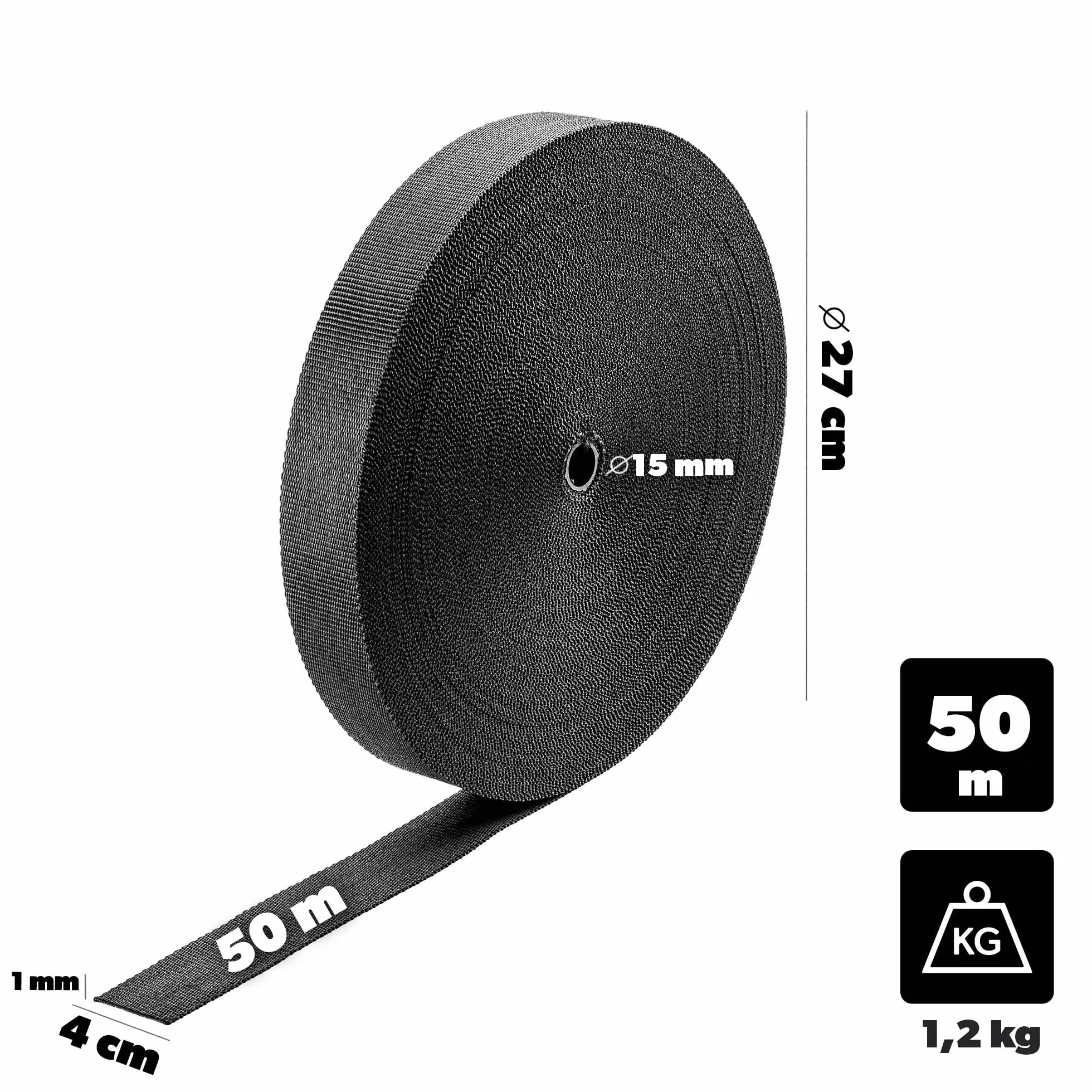 Taśma do wiązania drzew 40mm x 50m czarny polipropylen KADAX