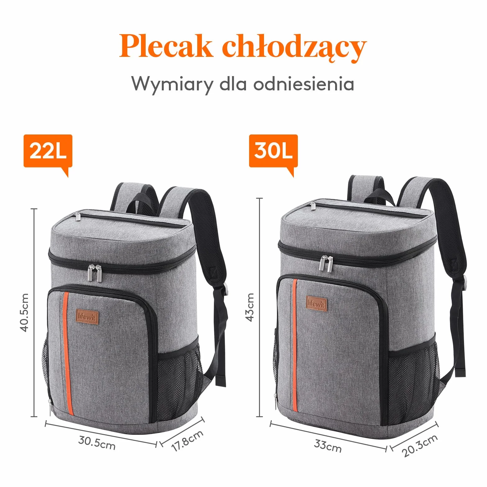 Lifewit Plecak chłodzący Izolowany 36 puszek Torba na Lunch Szary
