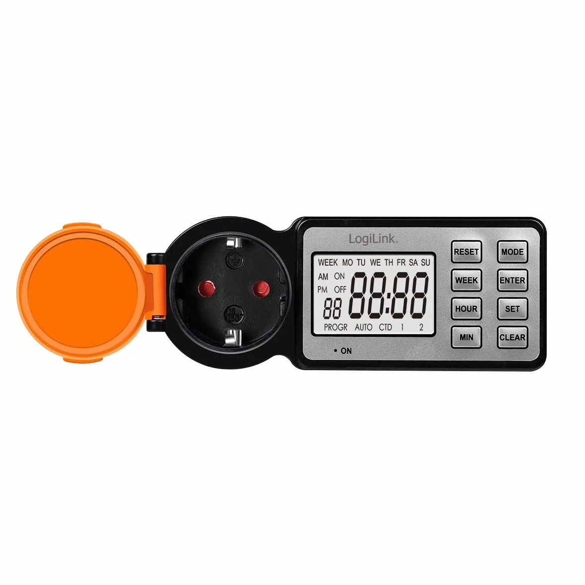 LogiLink ET0016 – zewnętrzny programator czasowy z 12 programami i timerem, wyświetlacz 2,2", klasa ochrony IP44, 3600 W