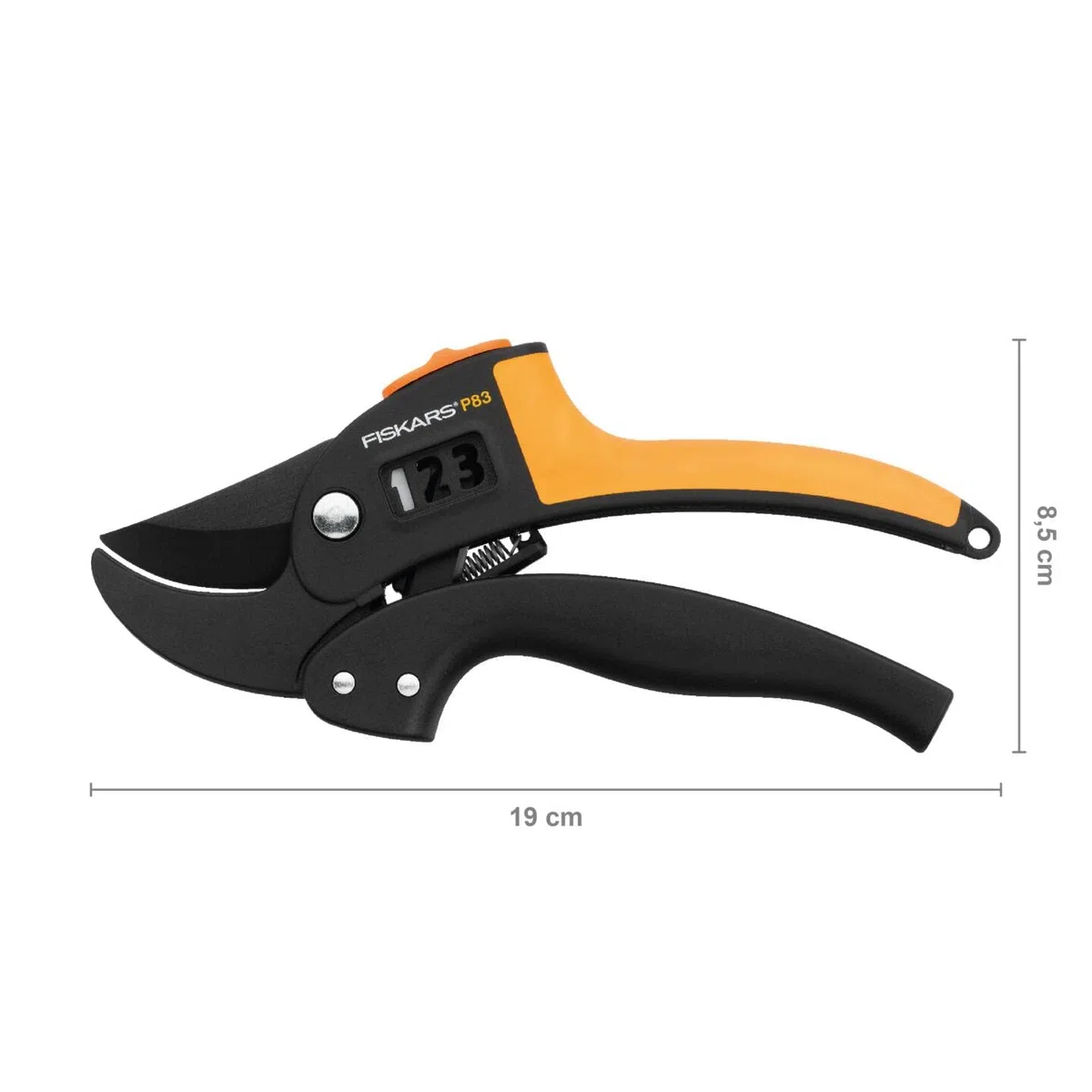 Fiskars Sekator kowadełkowy do suchych gałęzi, Nieprzywierająca powłoka, Wysokiej jakości stalowe ostrza, Długość: 19 cm, Czarno-pomarańczowy, PowerStep, P83, 1000575