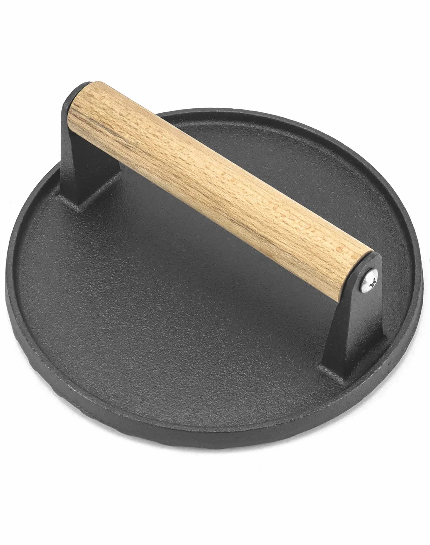 QWORK® nieprzywierająca żeliwna prasa do burgerów, drewniany uchwyt, 17,5 cm