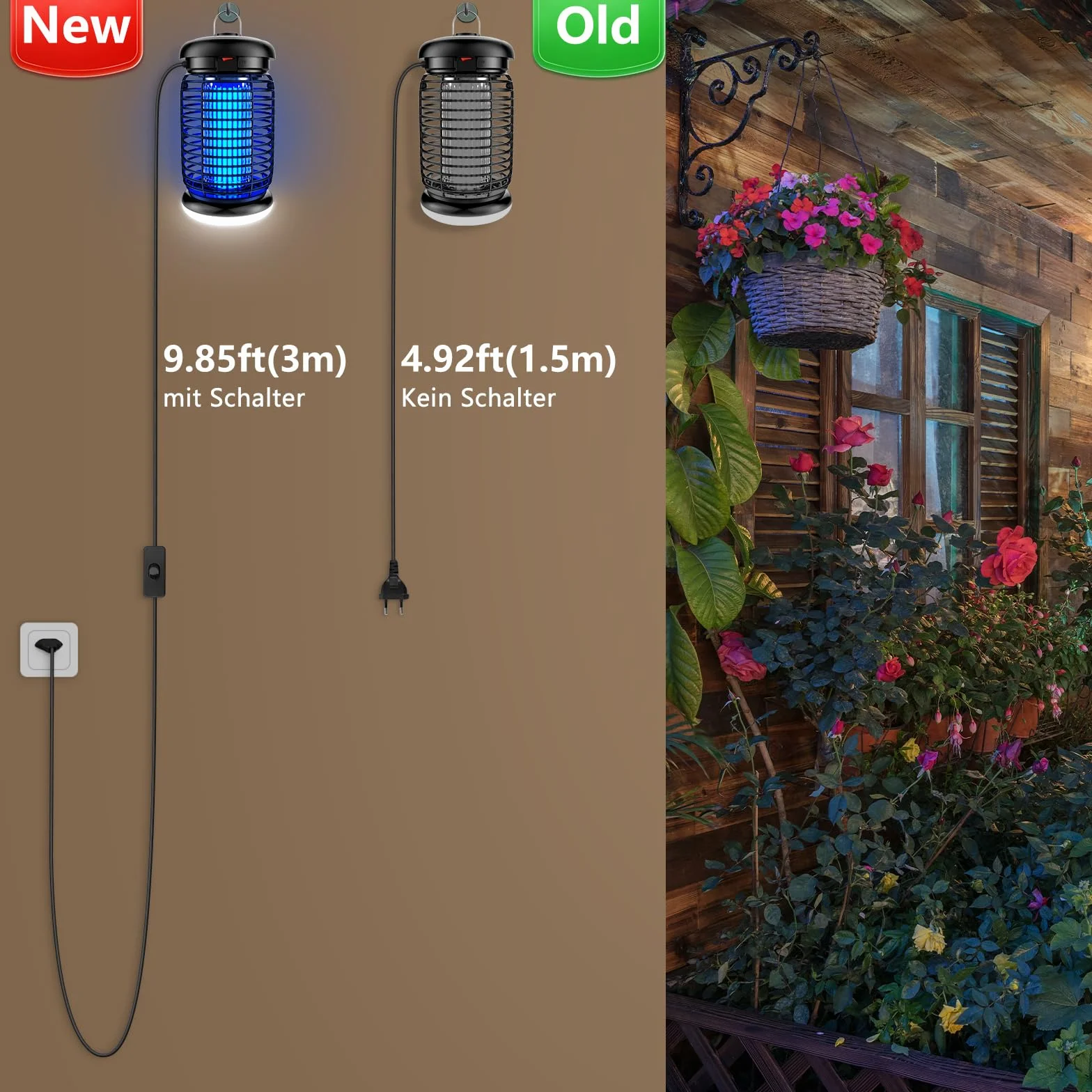 seenlast Elektryczna Pułapka na Owady, Lampa owadobójcza 15W 4200V z oświetleniem LED | Wodoszczelna (IPX4) | Skuteczna przeciw komarom, molom, muchom, pająkom | Do użytku wewnątrz i na zewnątrz