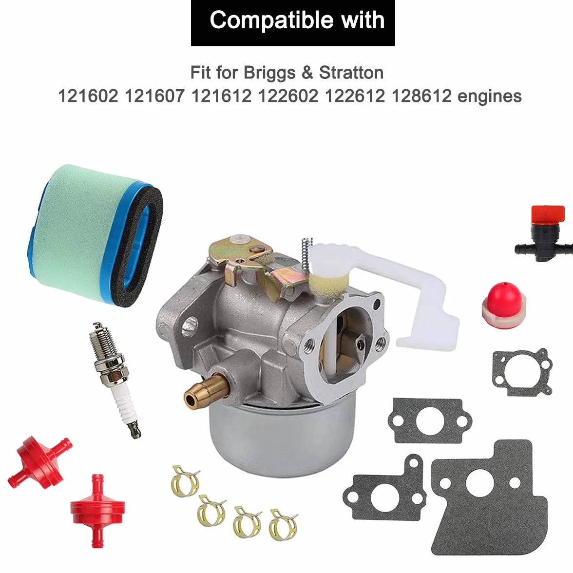 Gaźnik do Briggs & Stratton 690152 694203 121602 121607 121612 z Uszczelkami Filtra Powietrza i Filtrem Paliwa