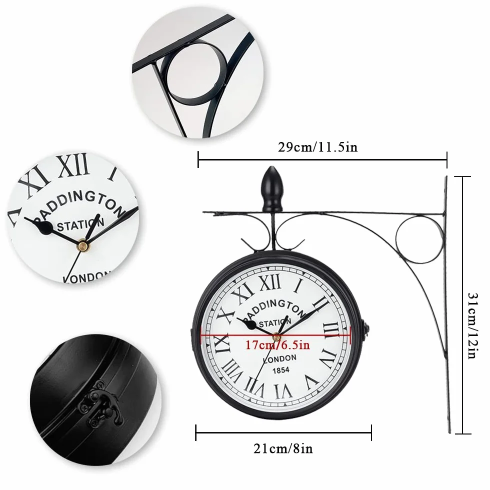 NEWIMAGE Wiszący Zegar Ścienny Dwustronny Wodoodporny 21 cm Okrągły