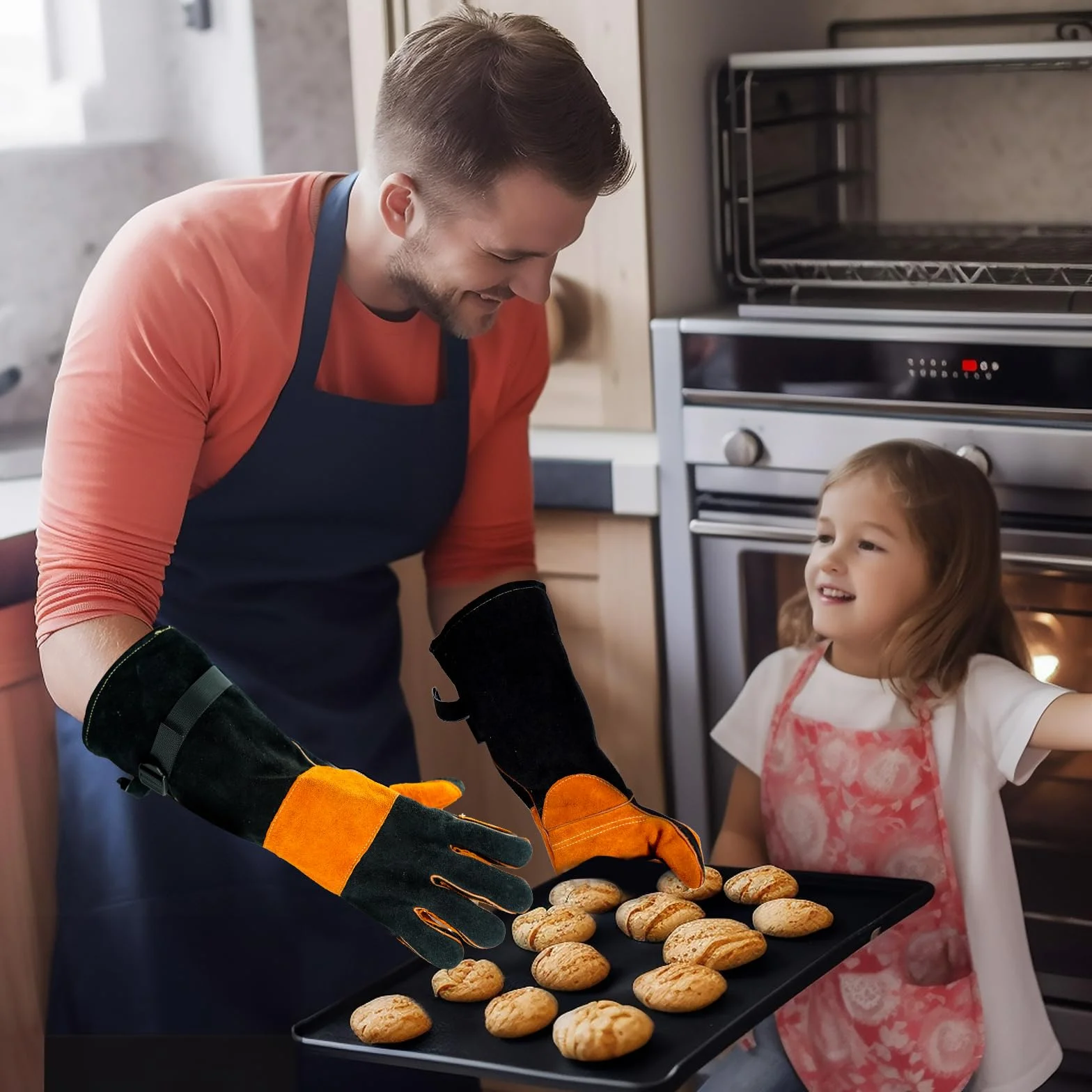 Żaroodporne rękawice kuchenne do grilla z ochraniaczem przedramienia