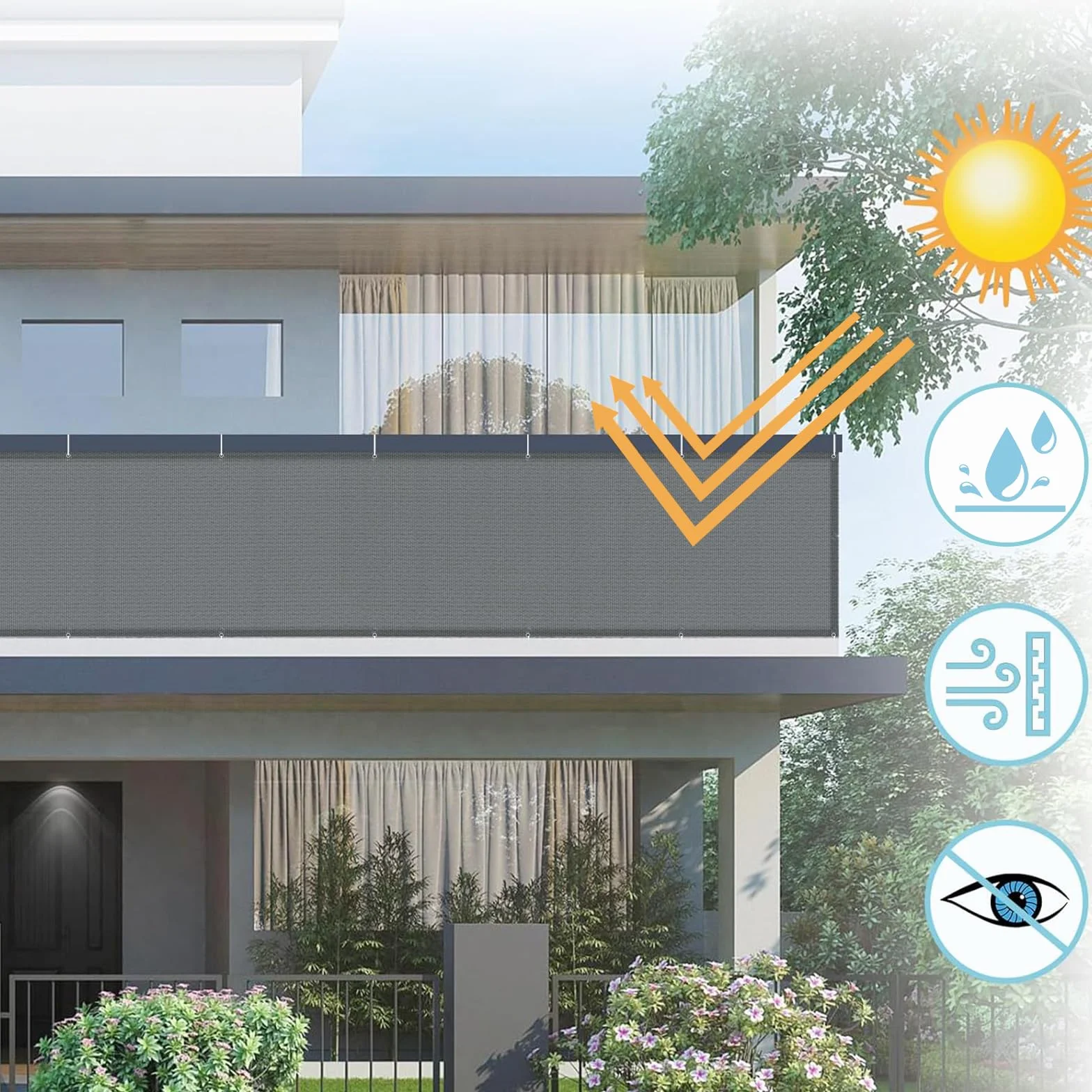 Osłona Balkonowa AXT SHADE 100x800cm PES 170g/m² Antracyt Ochrona przed Wiatrem UV
