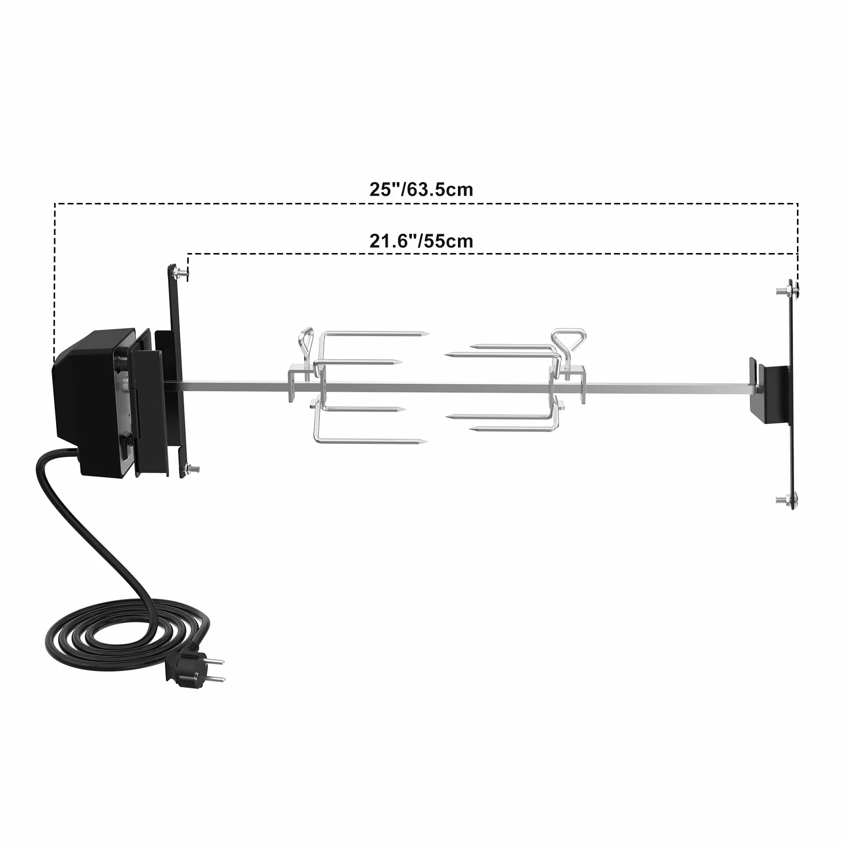 Onlyfire BRK-6099 Zestaw szpikulców do grilla ze stali nierdzewnej, rożen z silnikiem i 2 szpilki do mięsa do kuchenki Wędzarnia Grill na Węgiel Drzewny 57cm