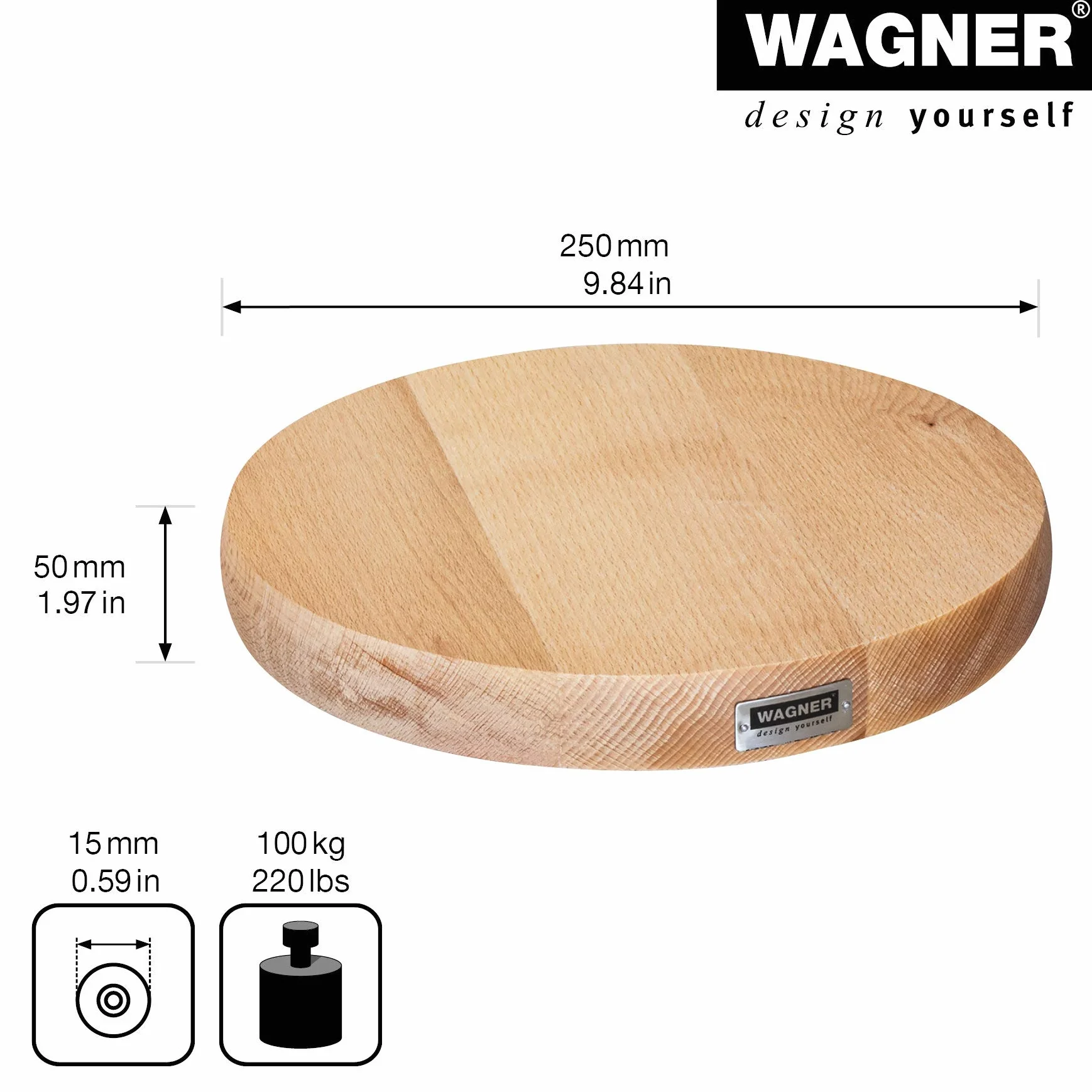 WAGNER wózek do roślin litych o średnicy 25 x 5 cm I wózek do sadzenia do użytku wewnętrznego, buk naturalny I wózek kwiatowy wykonany z litego drewna FSC® I drewniany wałek kubełkowy I nośność 100 kg I Wyprodukowano w UE - 20027101