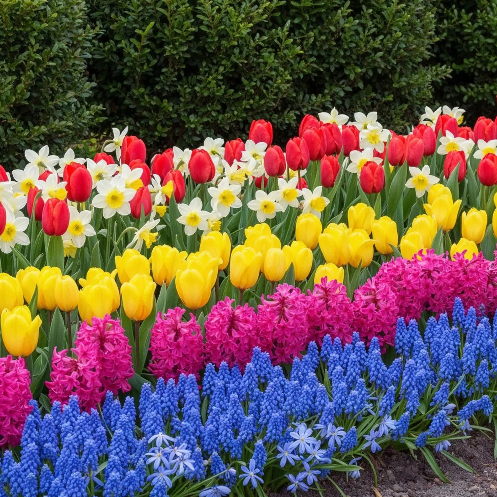 Kolekcja cebul kwiatowych Spring Border (50 cebul) ekskluzywna mieszanka z Holandii, odporna i wieloletnia do ogrodu, doniczek (duże, bez nasion, nie sztuczne) tulipany-narcyzy-hiacynty-muscari
