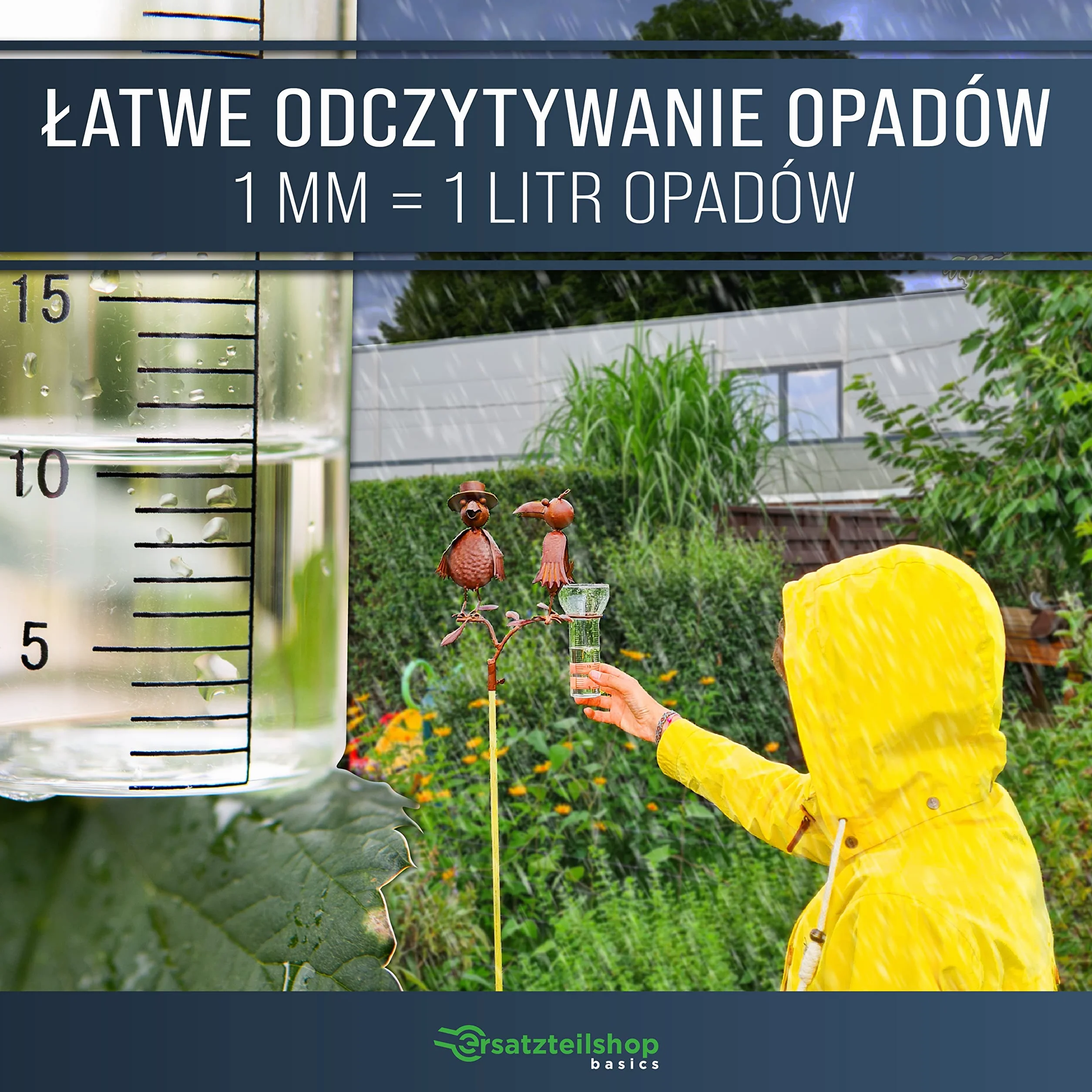 Deszczomierz, szkło zastępcze 35 mm/m² do żaby, kruka i myszy, w zestawie uchwyt miernik opadów szkło miernik ilości wody