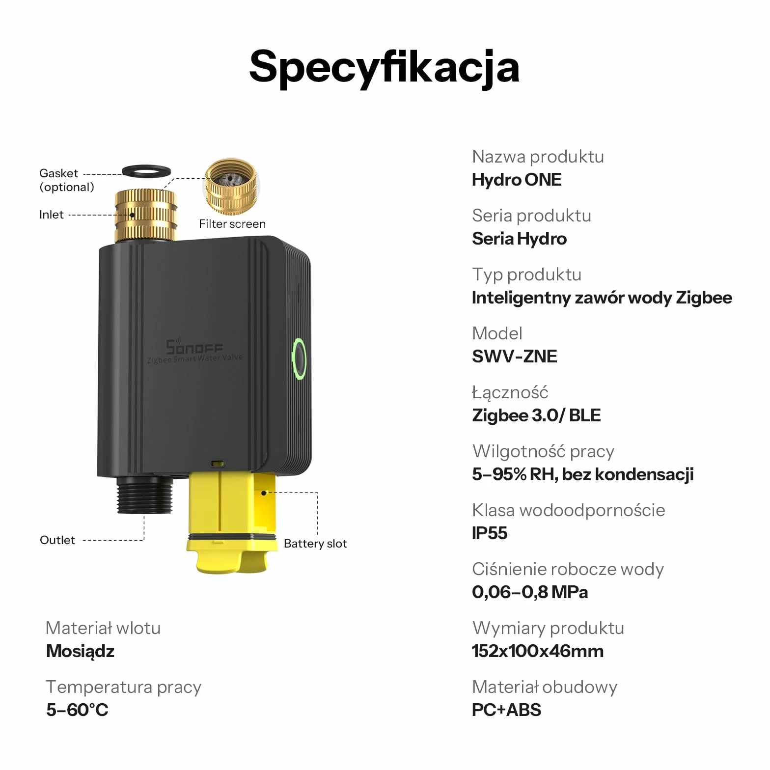 SONOFF SWV-ZNE Hydro ONE Lite Zigbee inteligentny timer zraszaczowy, mosiężny wlot, dostosowany do warunków pogodowych, czasomierz nawadniający do ogrodu i trawnika, współpracuje z Alexa, Google Home