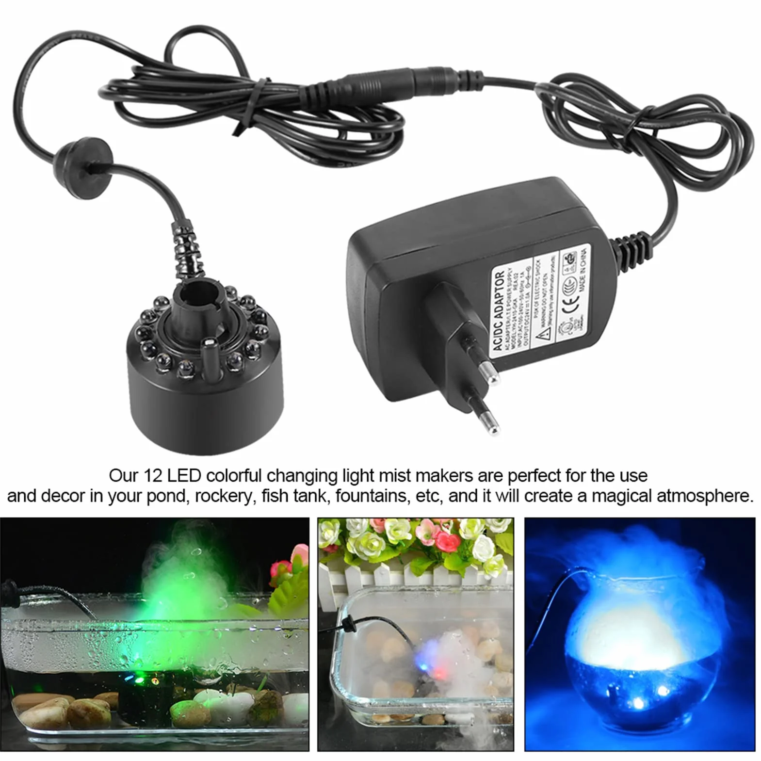 Nebler Wytwarzacz Mgły 110-240V 12LED Kolorowe do Fontanny Staw