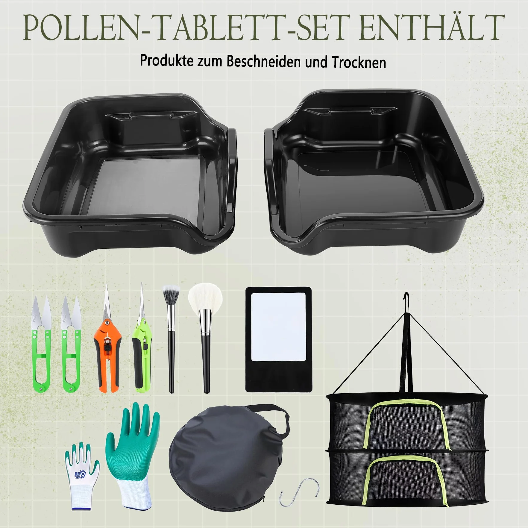 Taca na ścinki, Premium zestaw na ścinki z sitkiem na pyłek 150 mikronów, Ergonomiczna tacka na ścinki, Zawiera 4 pary nożyc, 2 antystatyczne szczotki, lupa, 2-stopniowe sito do suszenia