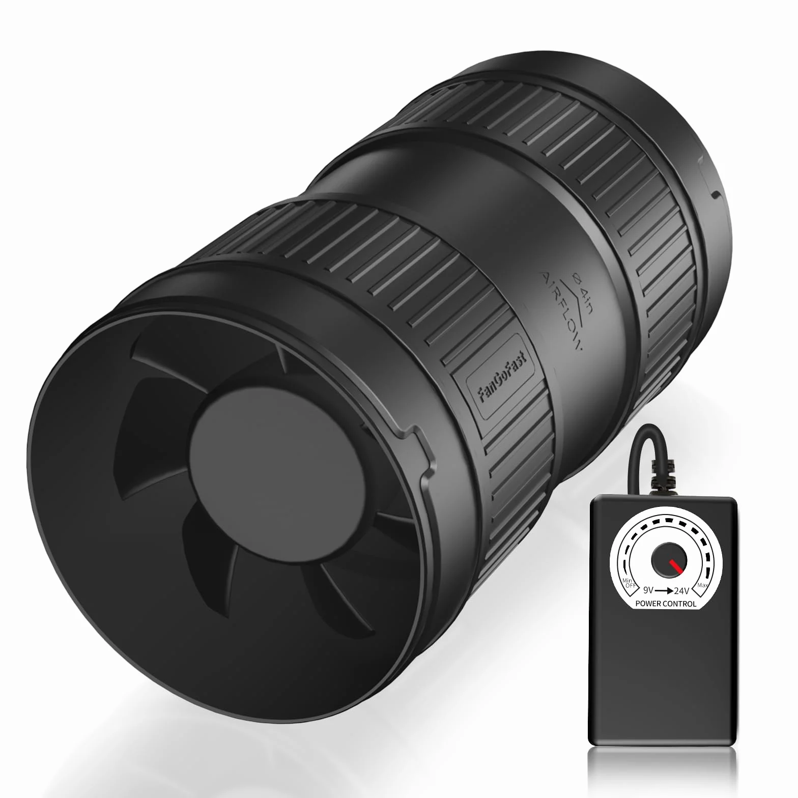 FanGoFast Wentylator rurowy 100 mm 221 m³/h regulowany czarny z wtyczką EU cichy