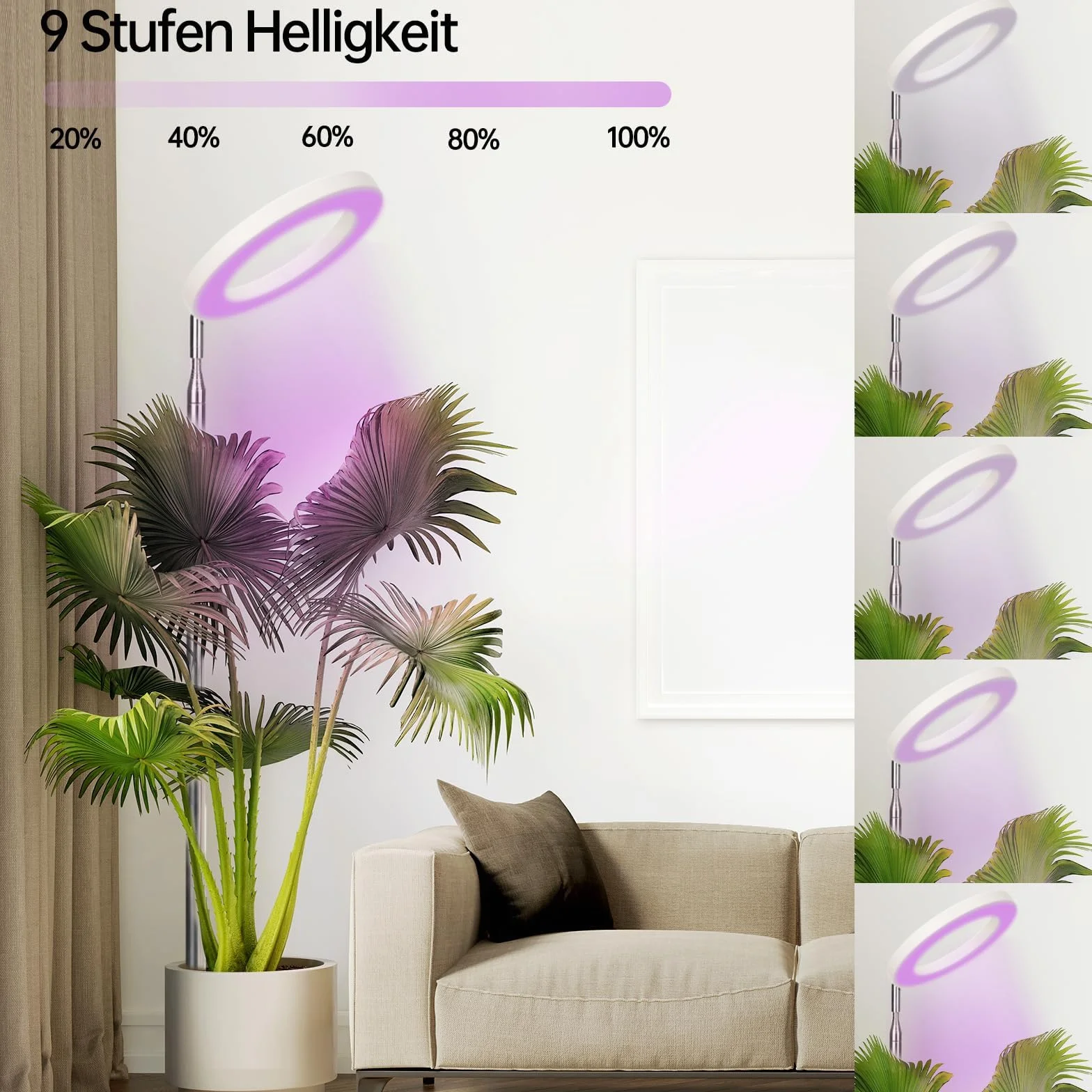 Lampa Roślinna Led Full Spectrum dla Roślin Domowych, Wysokość Regulowana do 148 cm, Wyposażony w 72 Diody Led, 3-Stopniową Regulację Jasności, Timer 3/9/12 Godzin