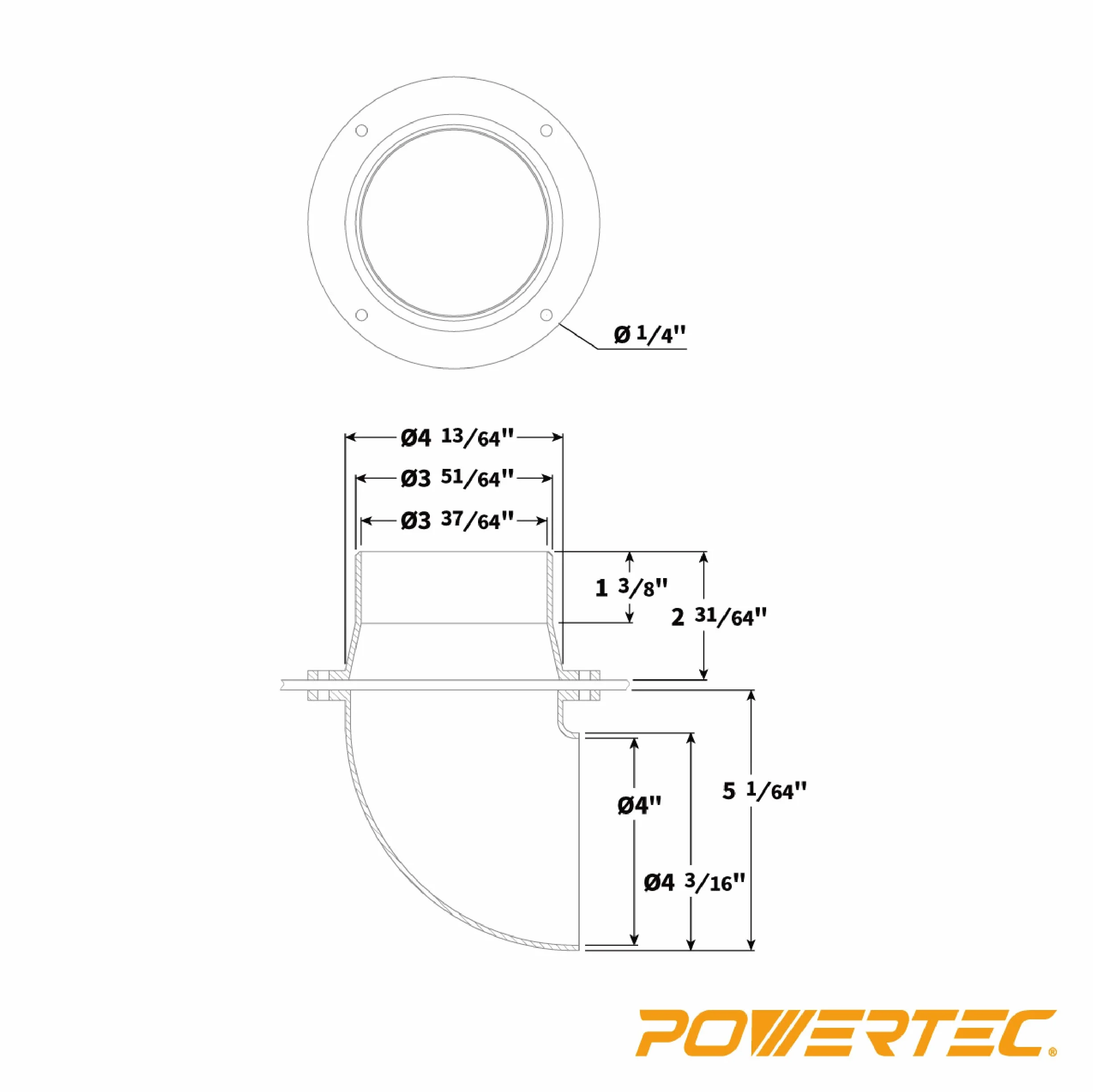 POWERTEC 70292 10 cm cyklonowe kolanka i łączniki zestaw separatorów do pojemników na odpady do obróbki drewna, wiader i beczek