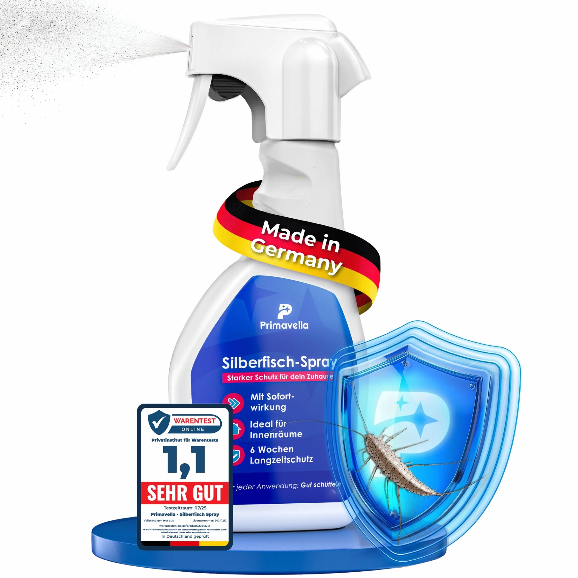 Primavella silverfish spray - 500ml ochrona przed silverfish i paperfish - zwalczanie silverfish - z długotrwałą ochroną - spray na owady do zwalczania szkodników